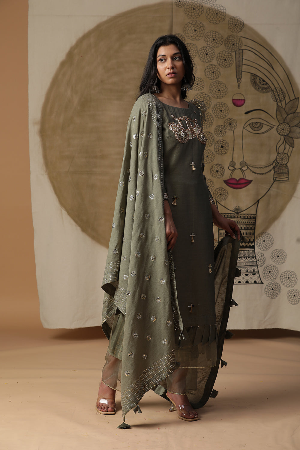 Olive Green Palki Suit Set - Auraya Fashion - - #tag1# - #tag2# - #tag3# - #tag3#