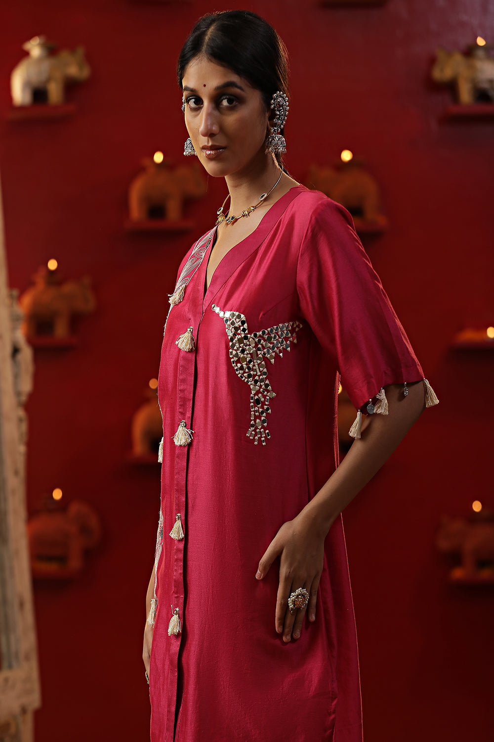 Pink Handpainted Brajnari Coord Set - Auraya Fashion - - #tag1# - #tag2# - #tag3# - #tag3#