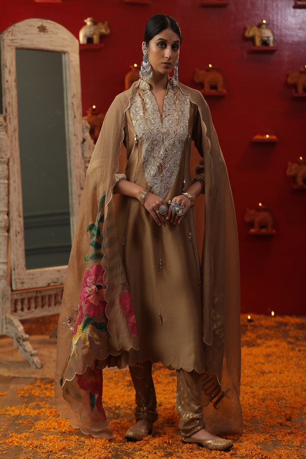 Gold Shringaar A Line Suit set - Auraya Fashion - Arpita Sulakshana - #tag1# - #tag2# - #tag3# - #tag3#