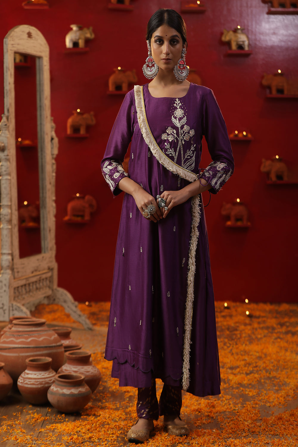 Purple A Line Angrakha Suit set - Auraya Fashion - Arpita Sulakshana - #tag1# - #tag2# - #tag3# - #tag3#