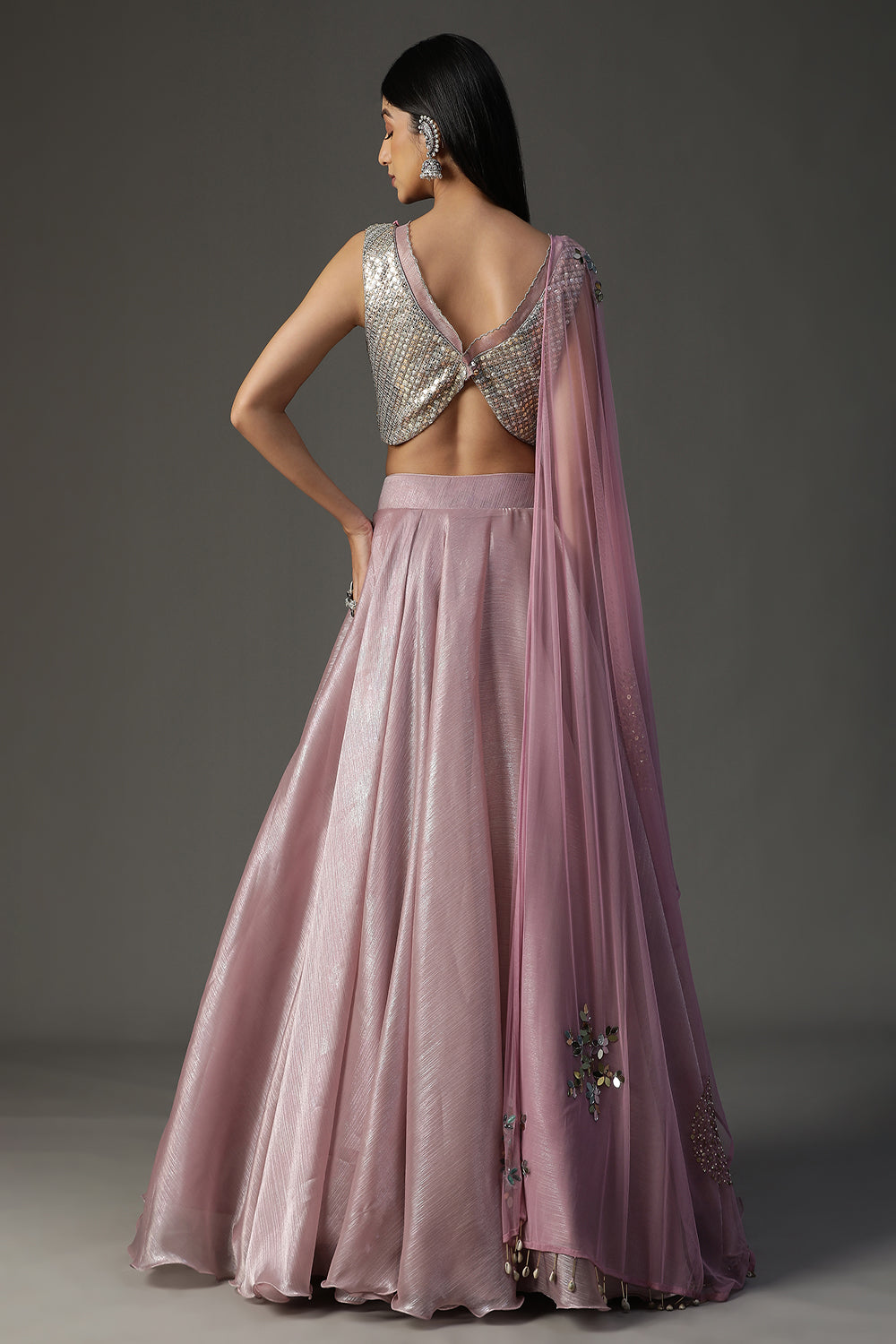 Lilac Organza Lehenga Set - Auraya Fashion - - #tag1# - #tag2# - #tag3# - #tag3#