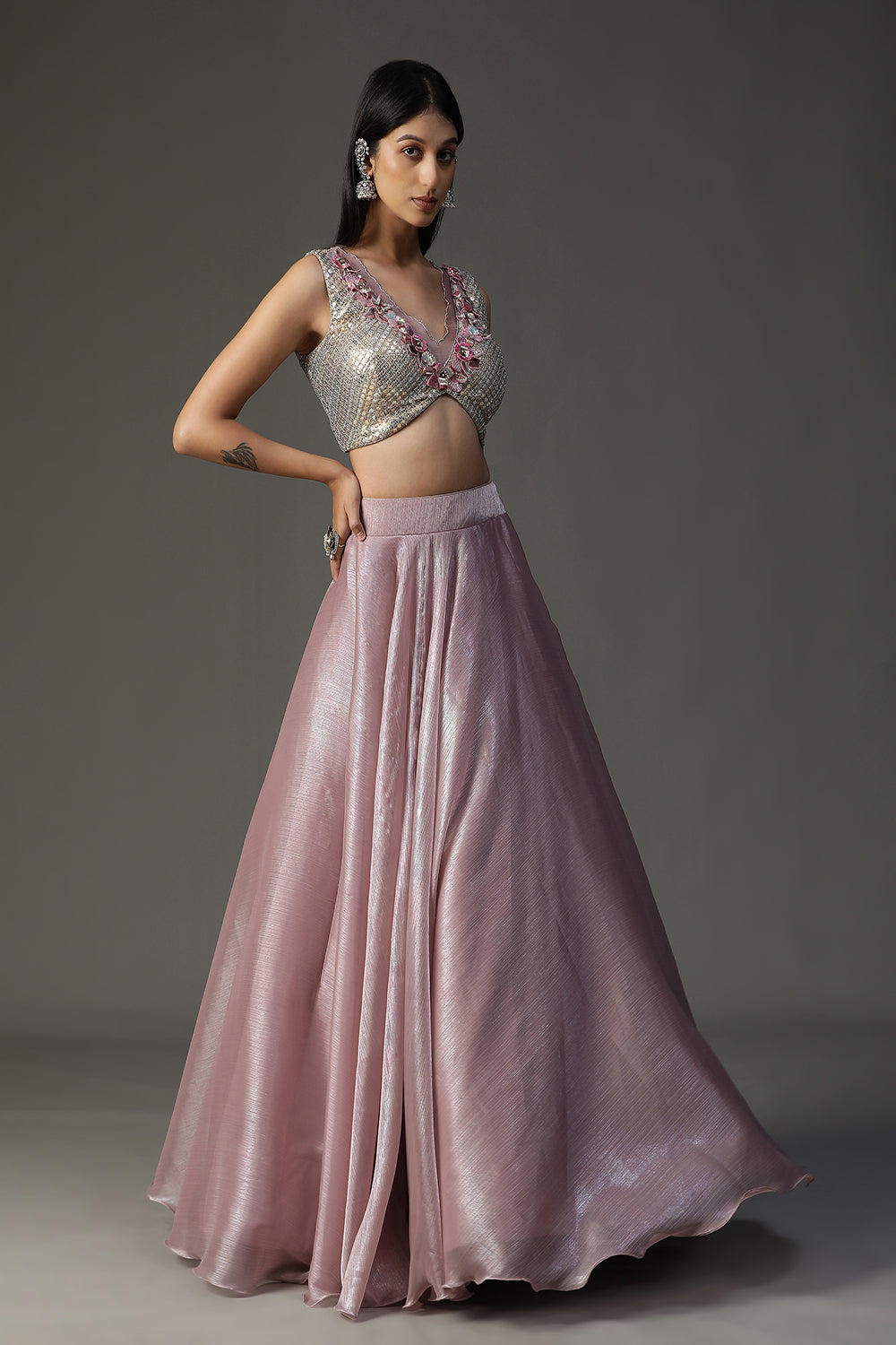 Lilac Organza Lehenga Set - Auraya Fashion - - #tag1# - #tag2# - #tag3# - #tag3#