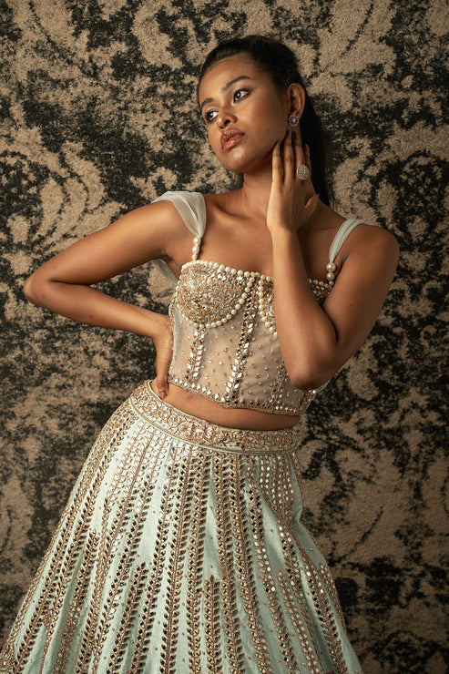 Raw Silk Embroidered Lehenga Set