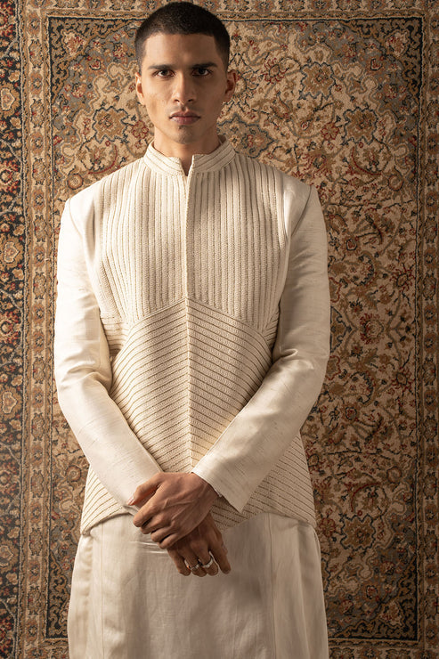 Textured Embroidered Jacket With Shirt & Pant Set