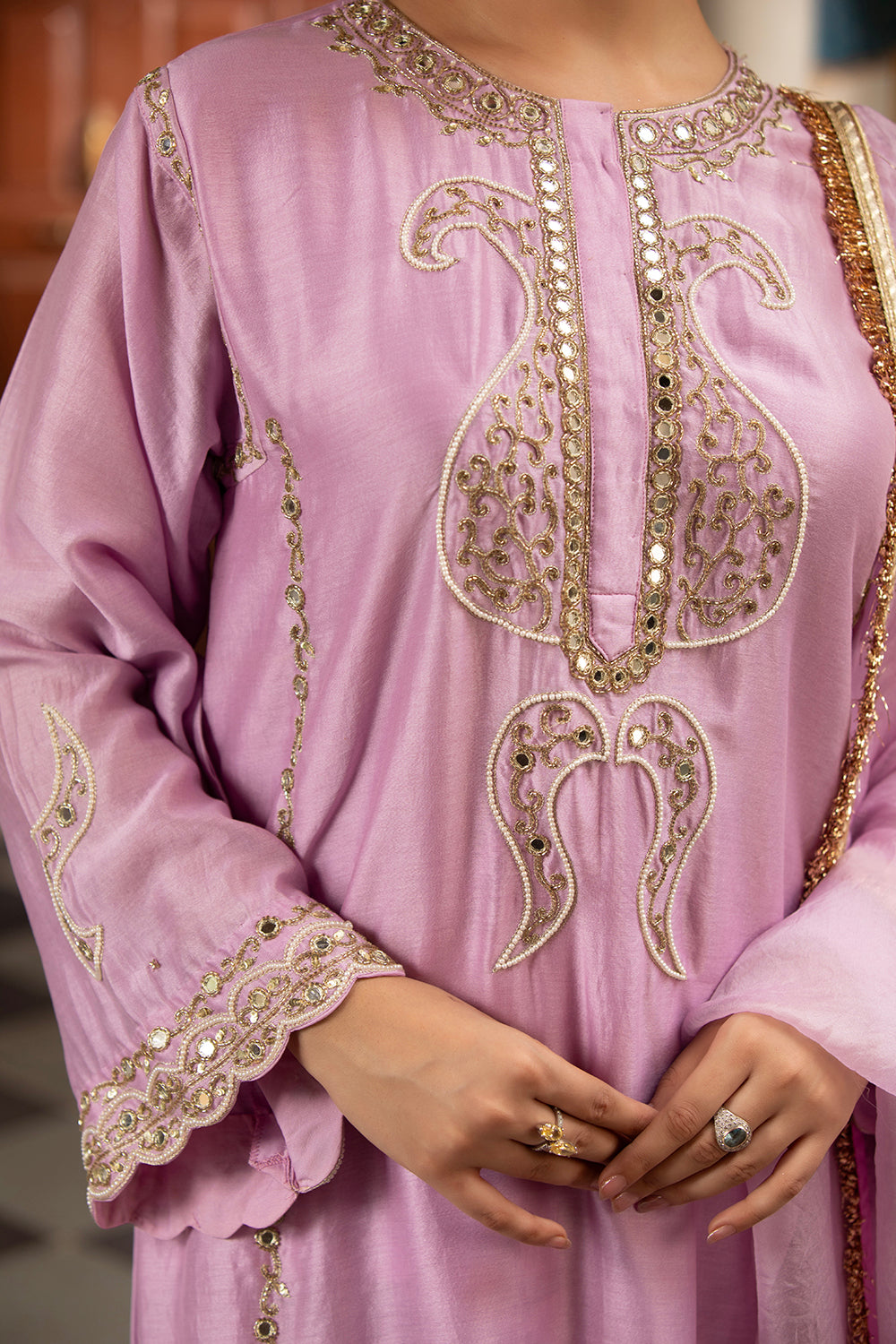 Lilac Kurta Set With Churidar And Dupatta