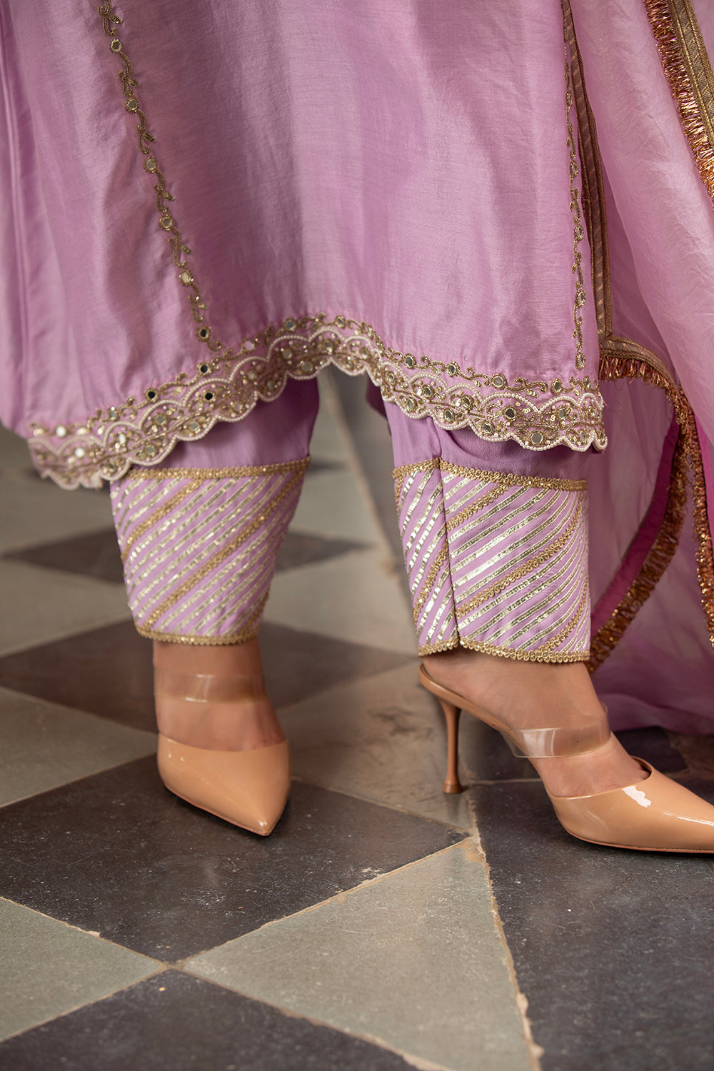Lilac Kurta Set With Churidar And Dupatta