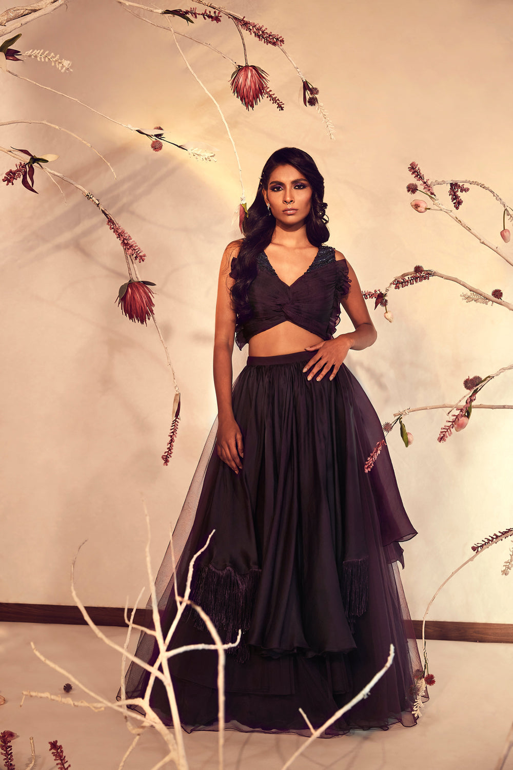 Wine Knotted Top and Lehenga