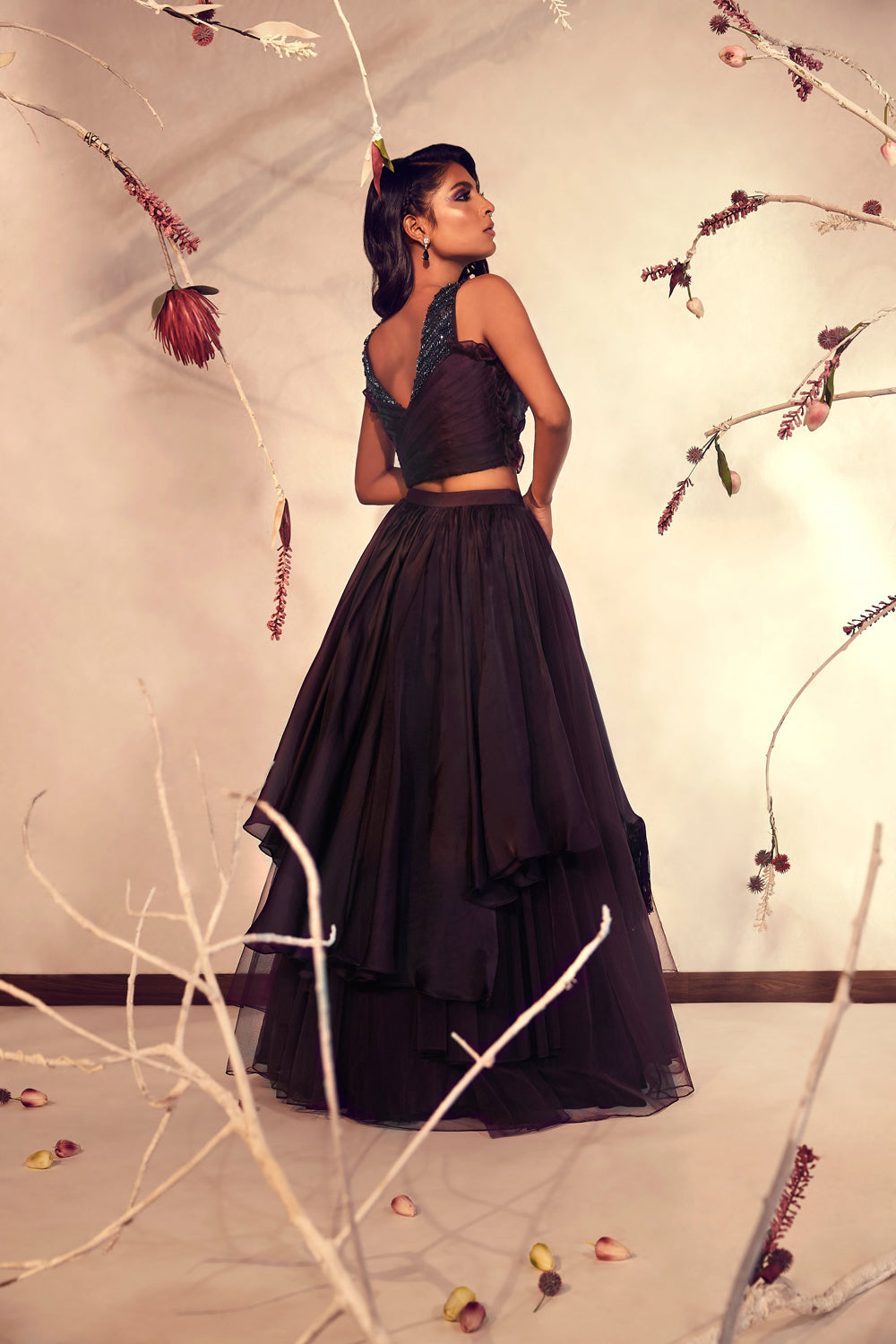 Wine Knotted Top and Lehenga