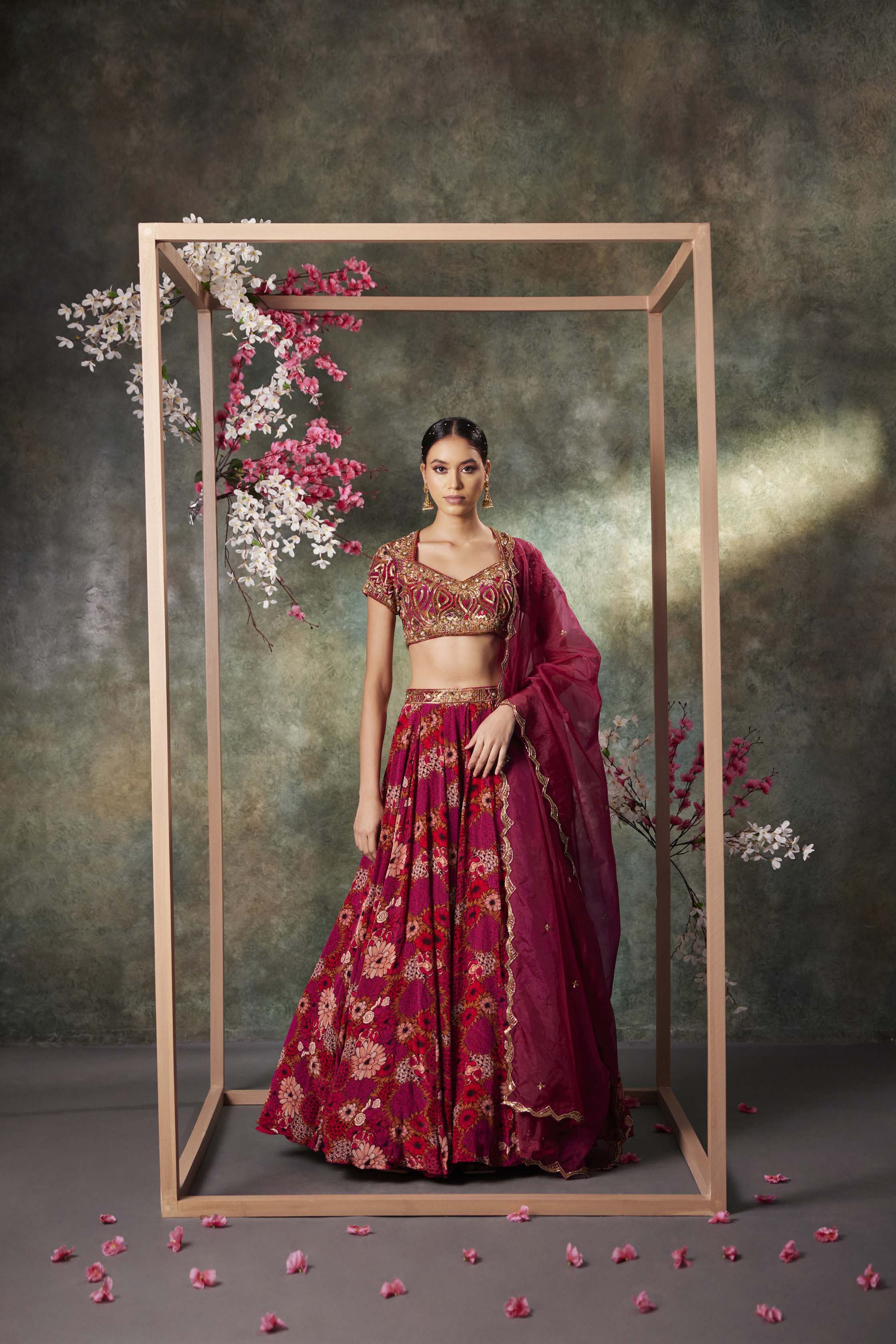 CY Mehak Murpana Pink Printed Choli, Lehenga And Dupatta Set With Embroidery Front 1