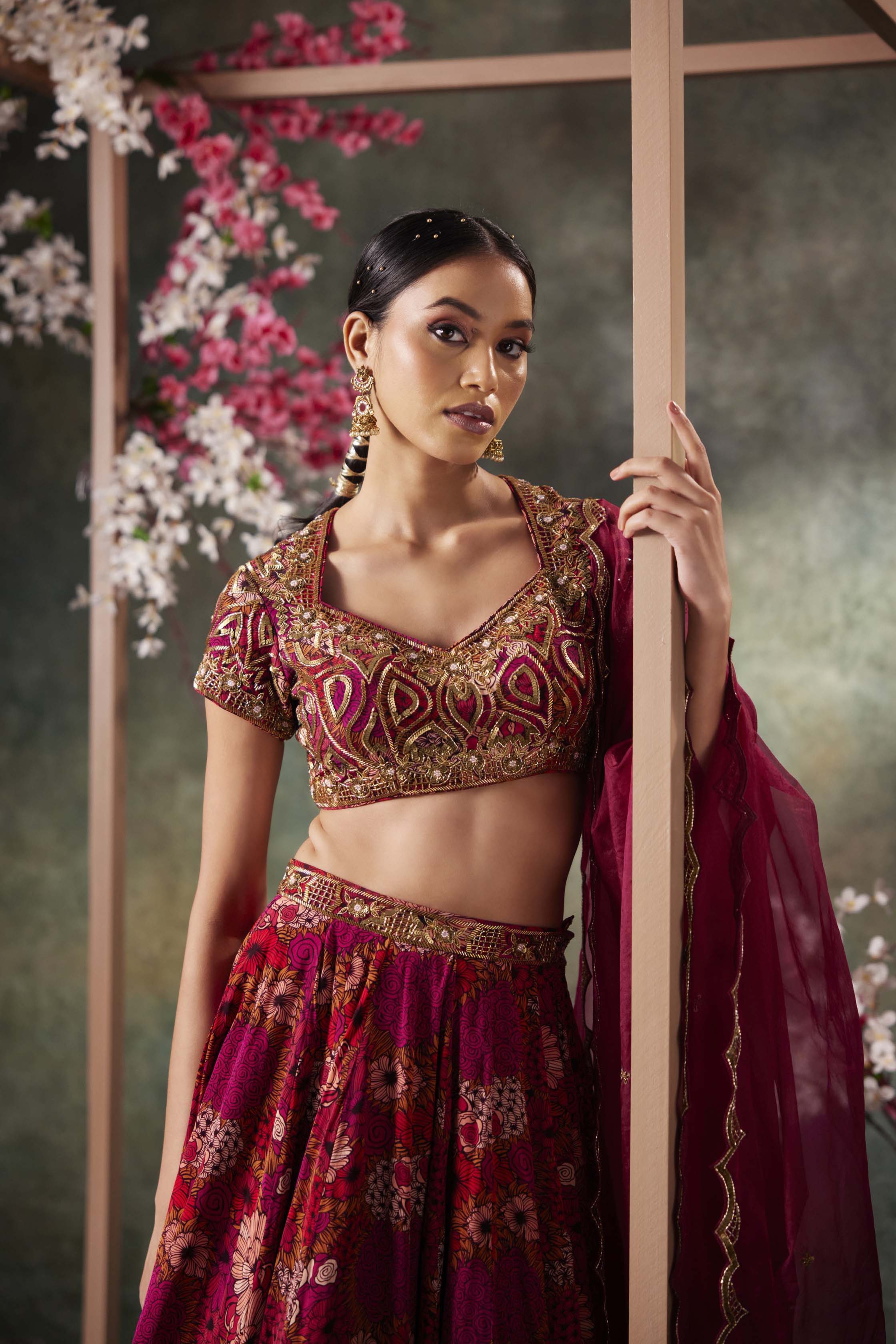 CY Mehak Murpana Pink Printed Choli, Lehenga And Dupatta Set With Embroidery Side 1