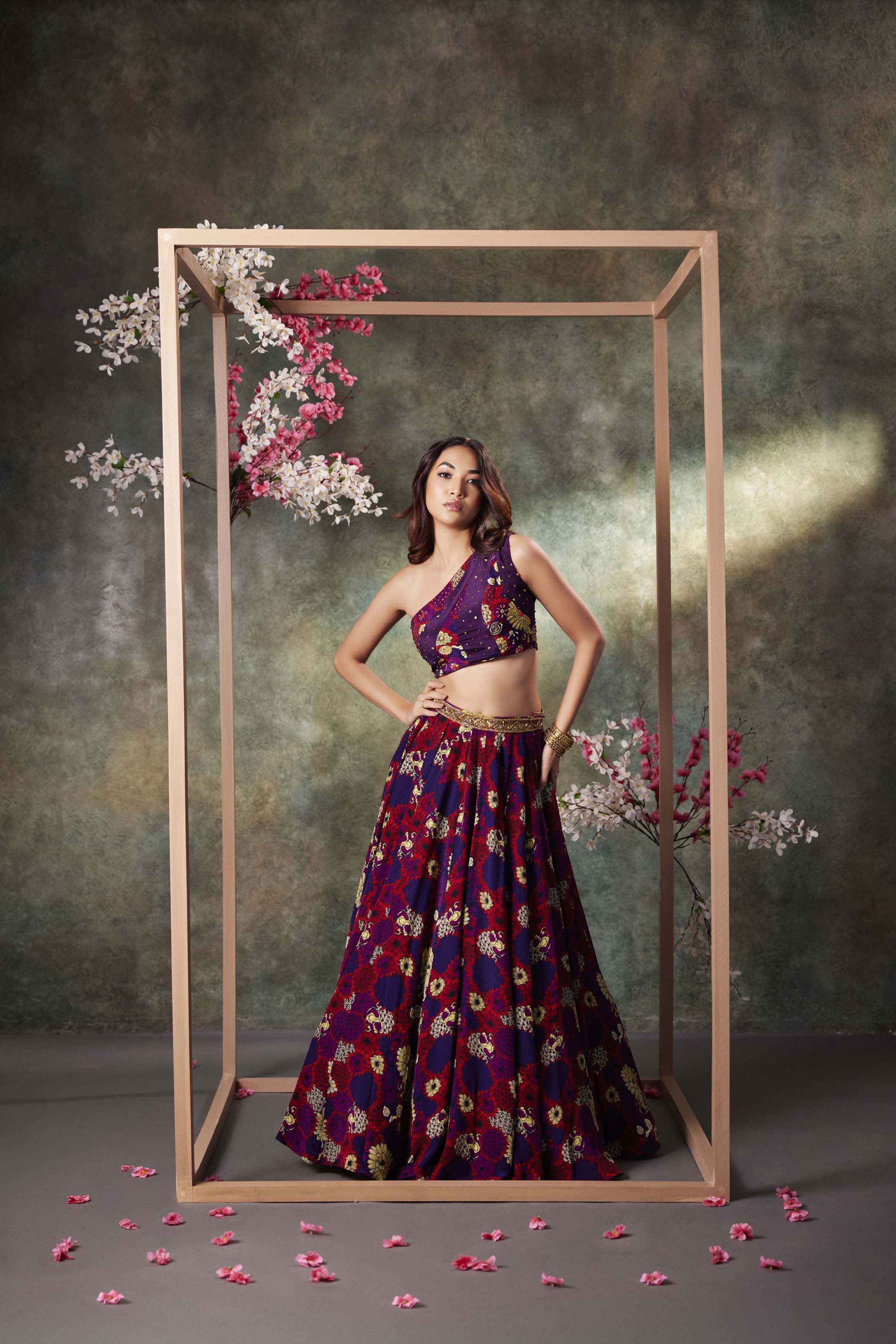 CY Mehak Murpana Purple Printed Panel Top And Lehenga Set With Embroidery CY/MM/FLR27 Front 1