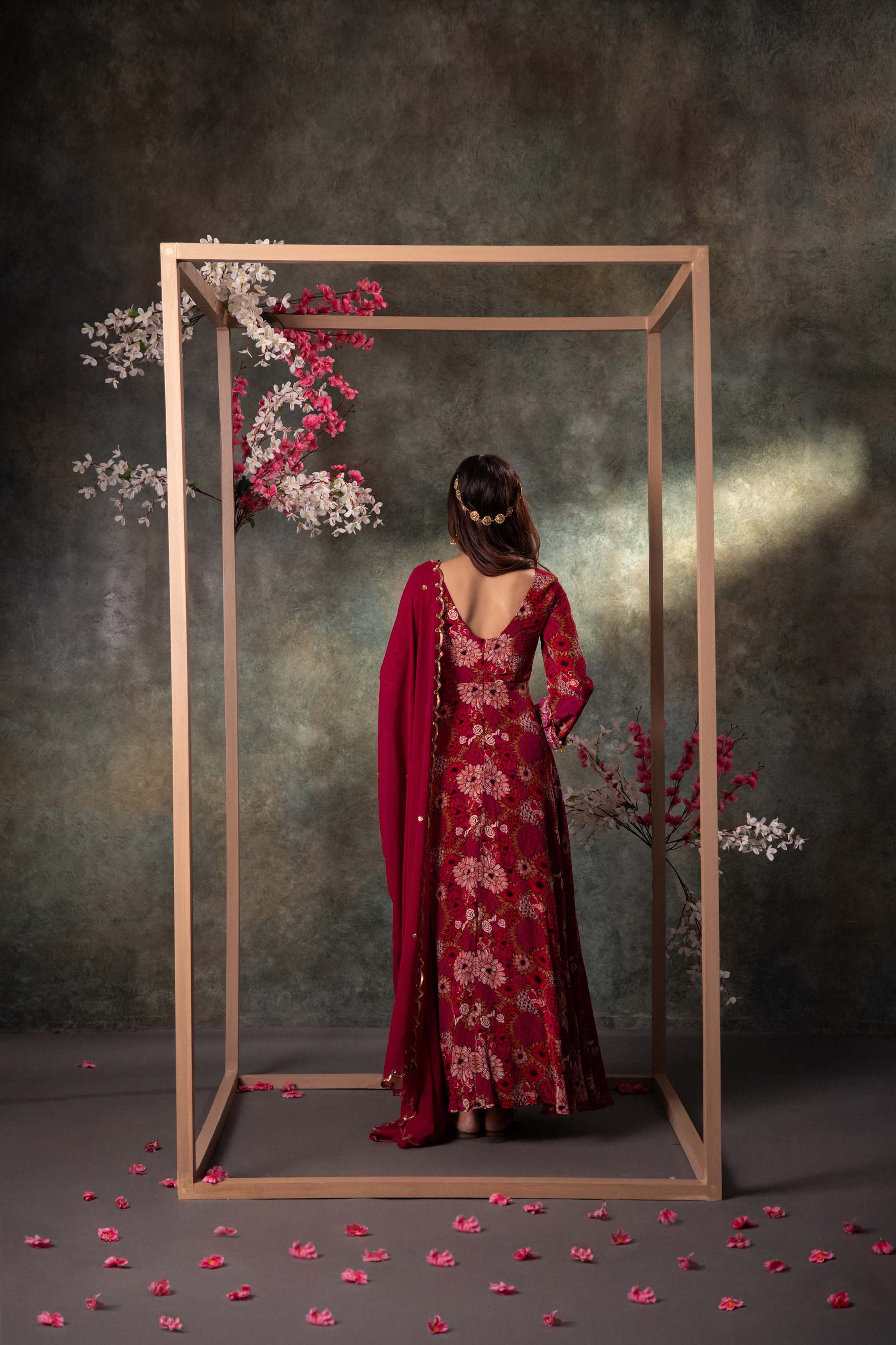 CY Mehak Murpana Pink Printed Anarkali And Dupatta Set With Embroidery Side 1