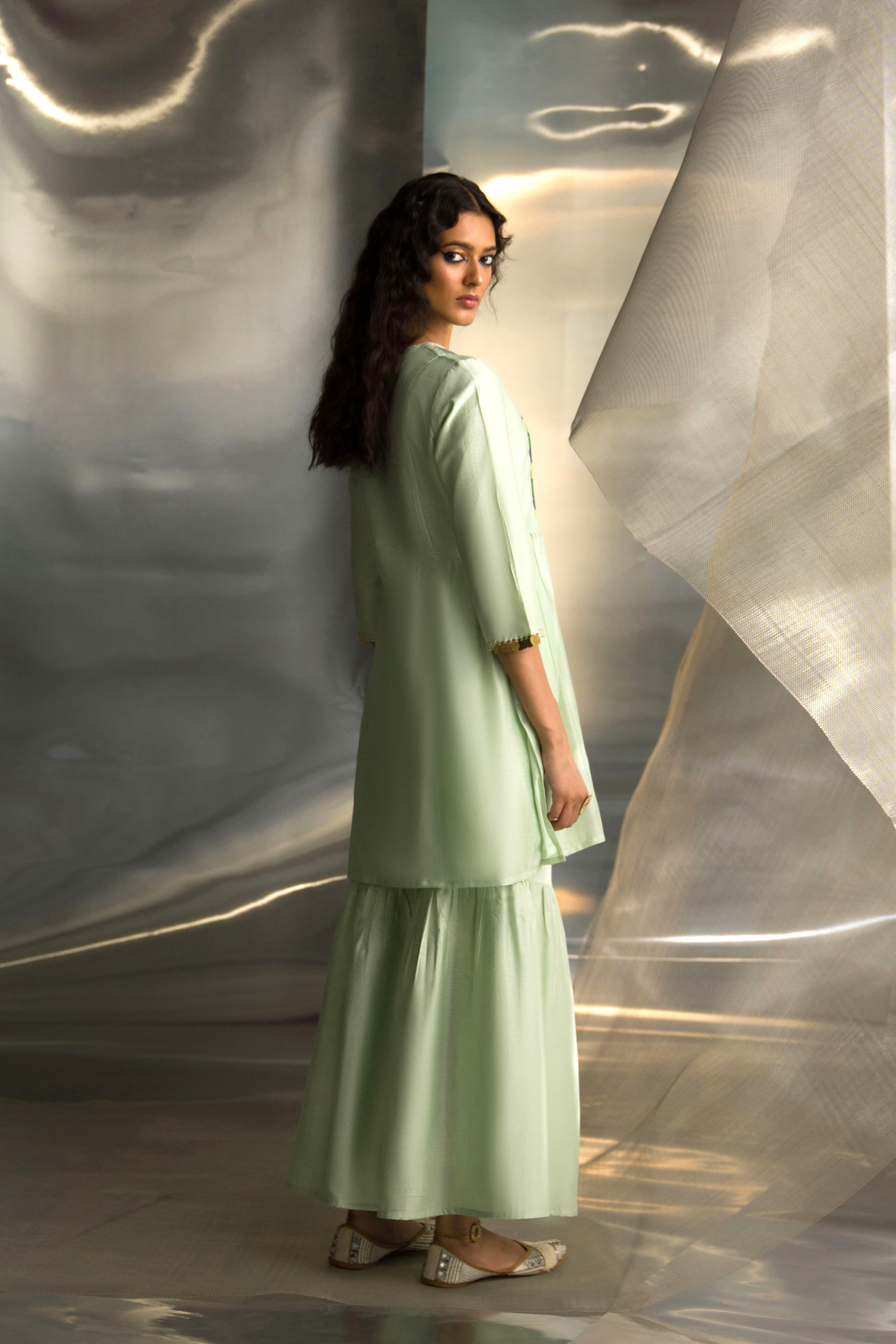 CY Charkhee Mint Green Sharara Set Side 2