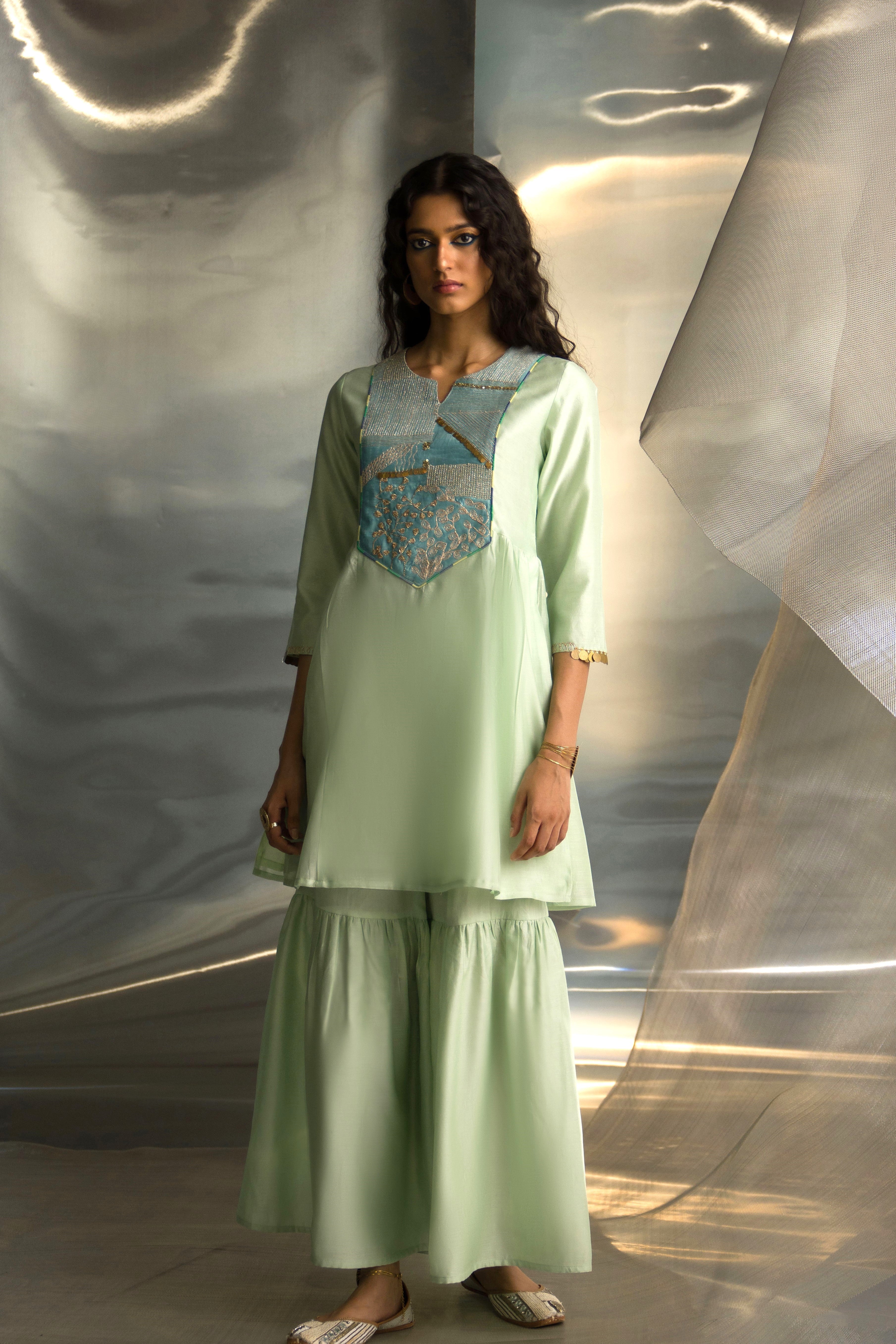 CY Charkhee Mint Green Sharara Set Front 3
