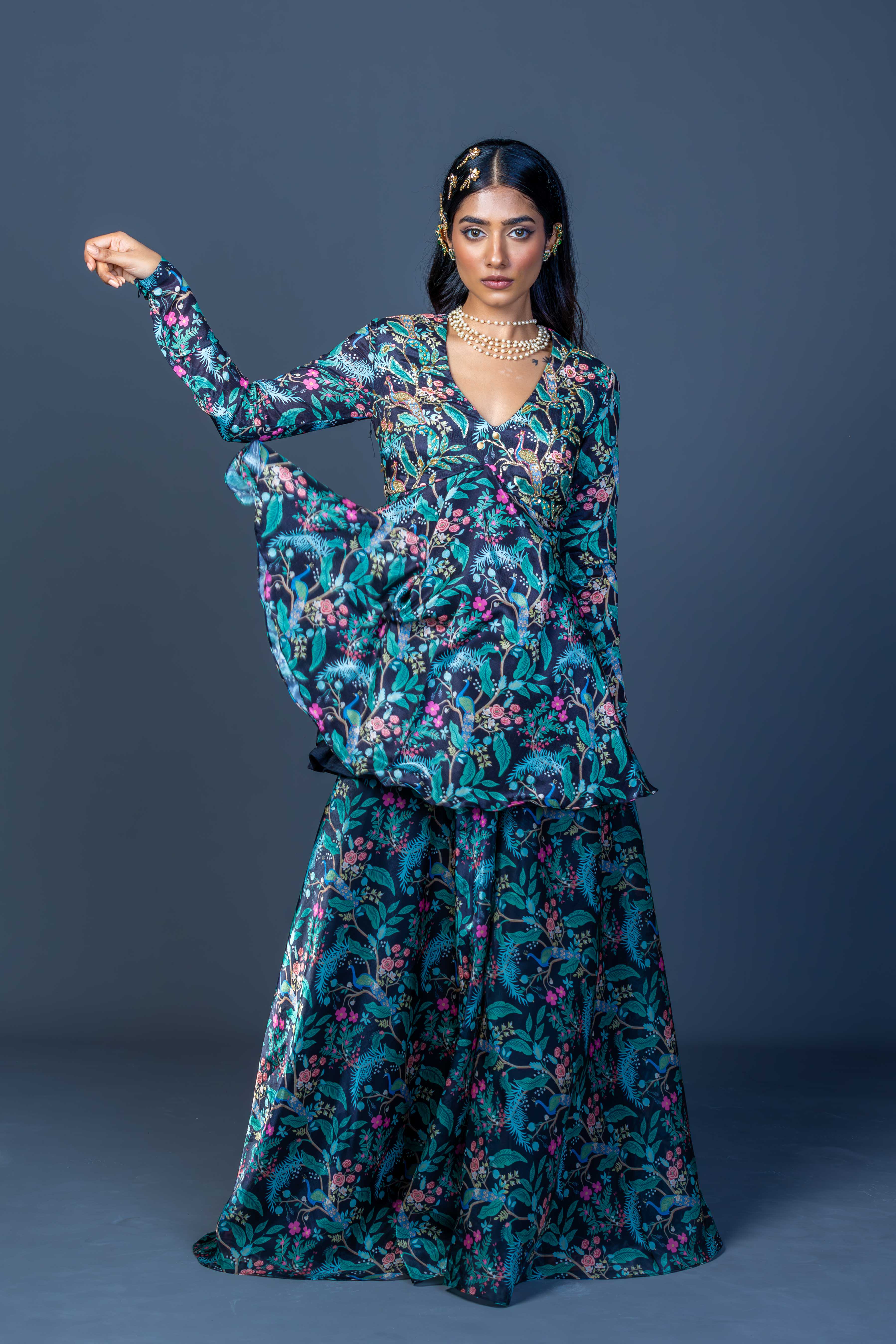 Midnight Peacock Peplum Ensemble