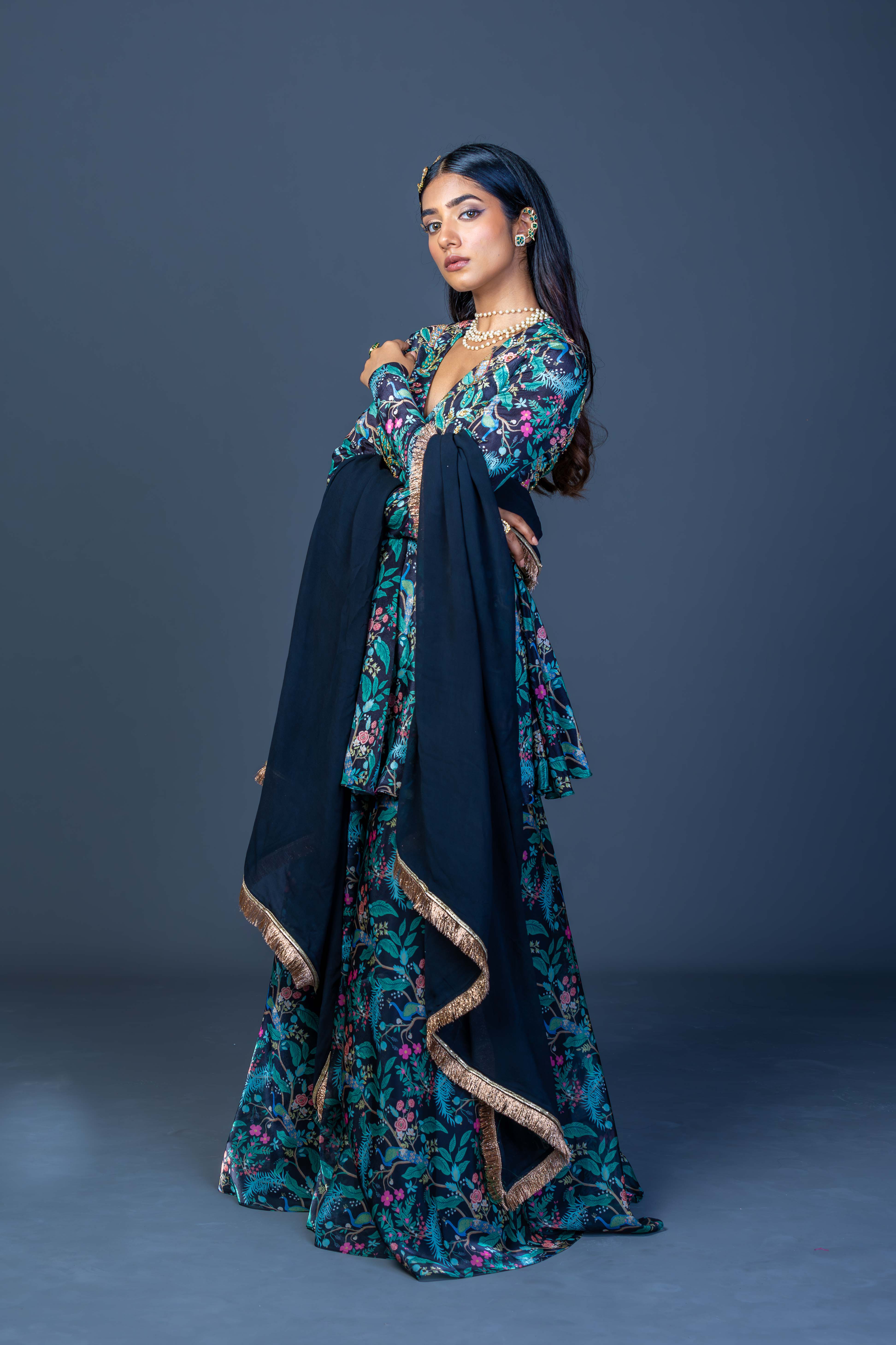 Midnight Peacock Peplum Ensemble