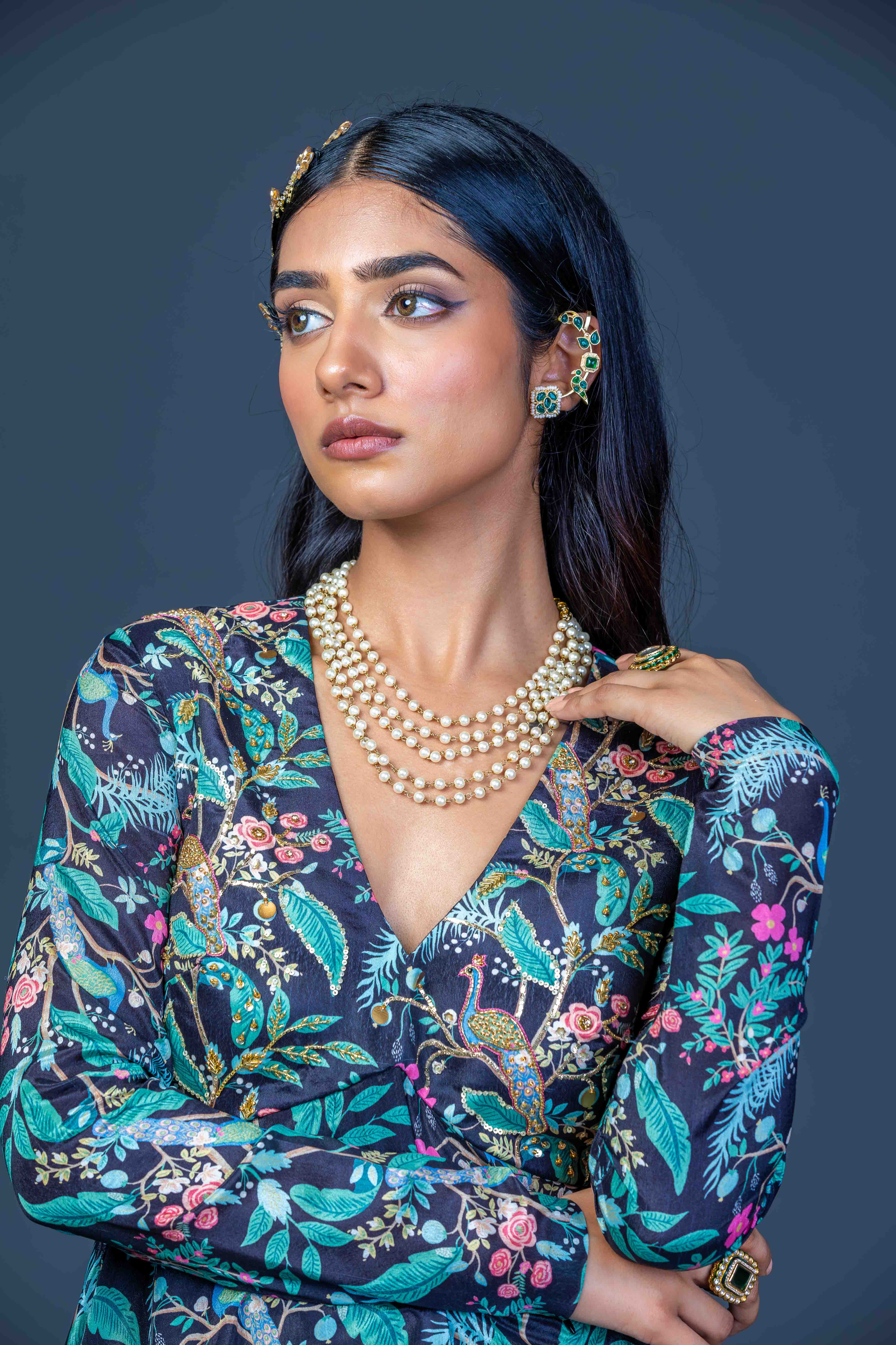 Midnight Peacock Peplum Ensemble