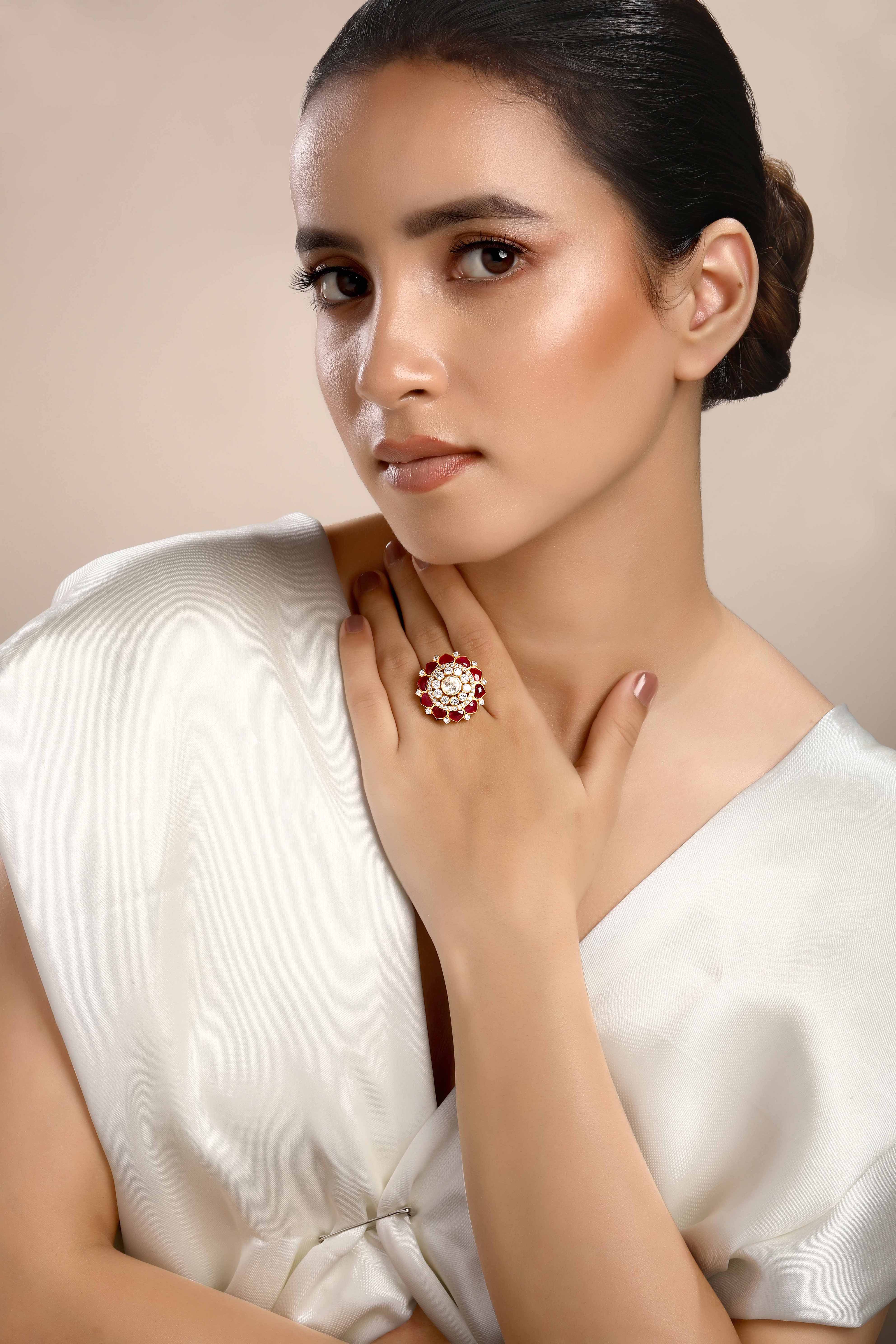 CY Sica Jewellery Moissanite Polki Carmine Polki Ring Front 2