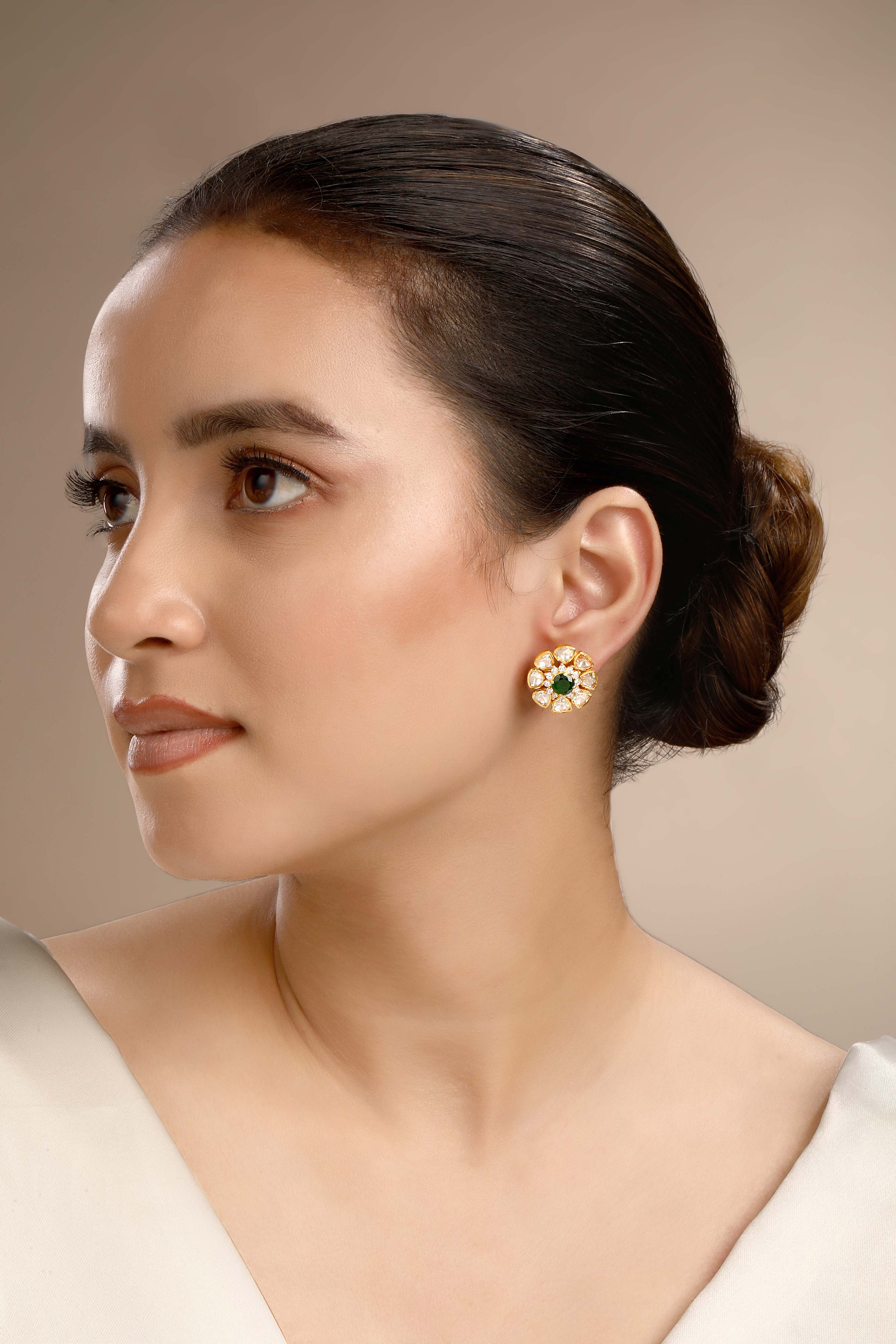 CY Sica Jewellery Moissanite Polki Detachable Polki Earrings Front 2