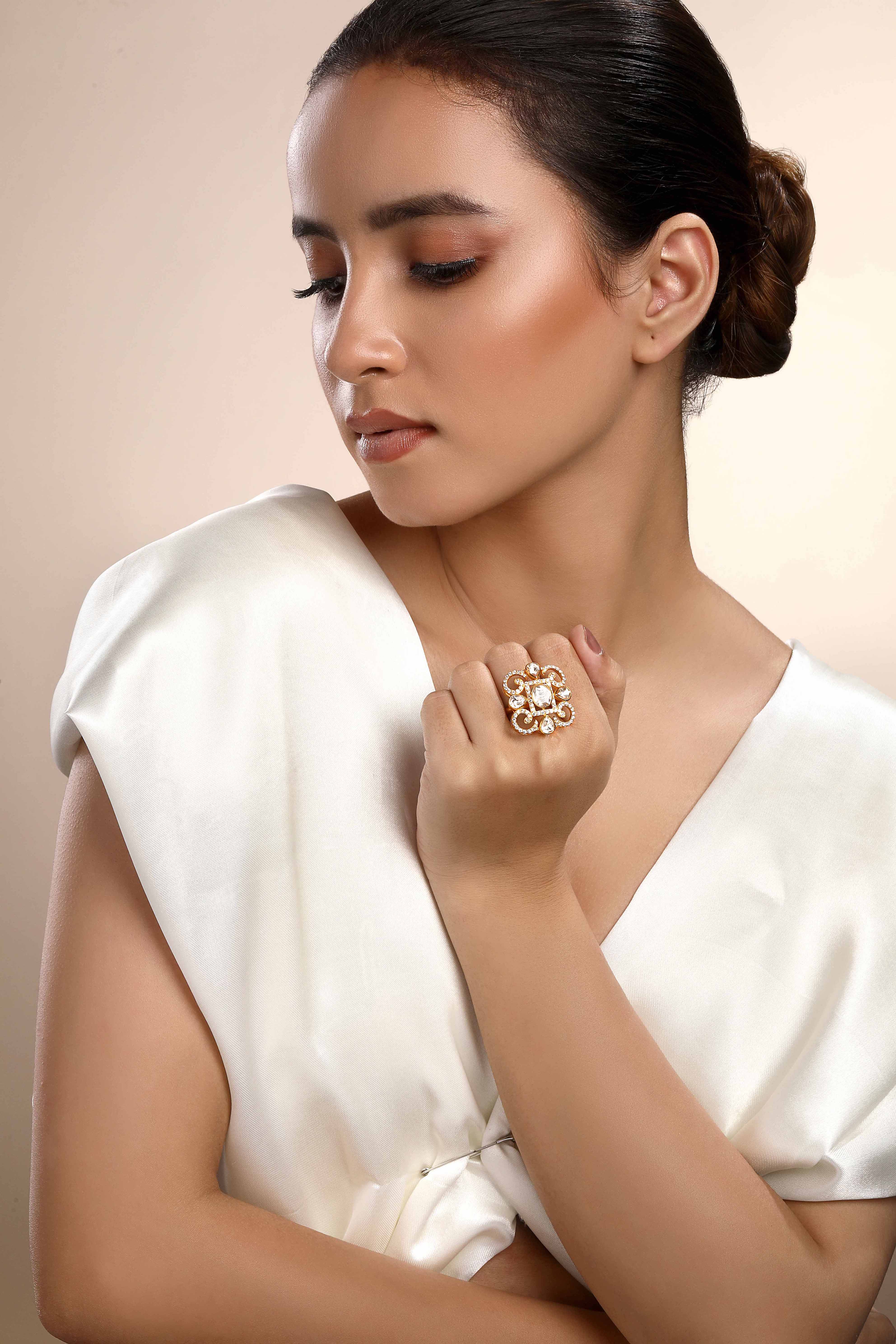 CY Sica Jewellery Moissanite Polki Luminous Polki Ring Front 2