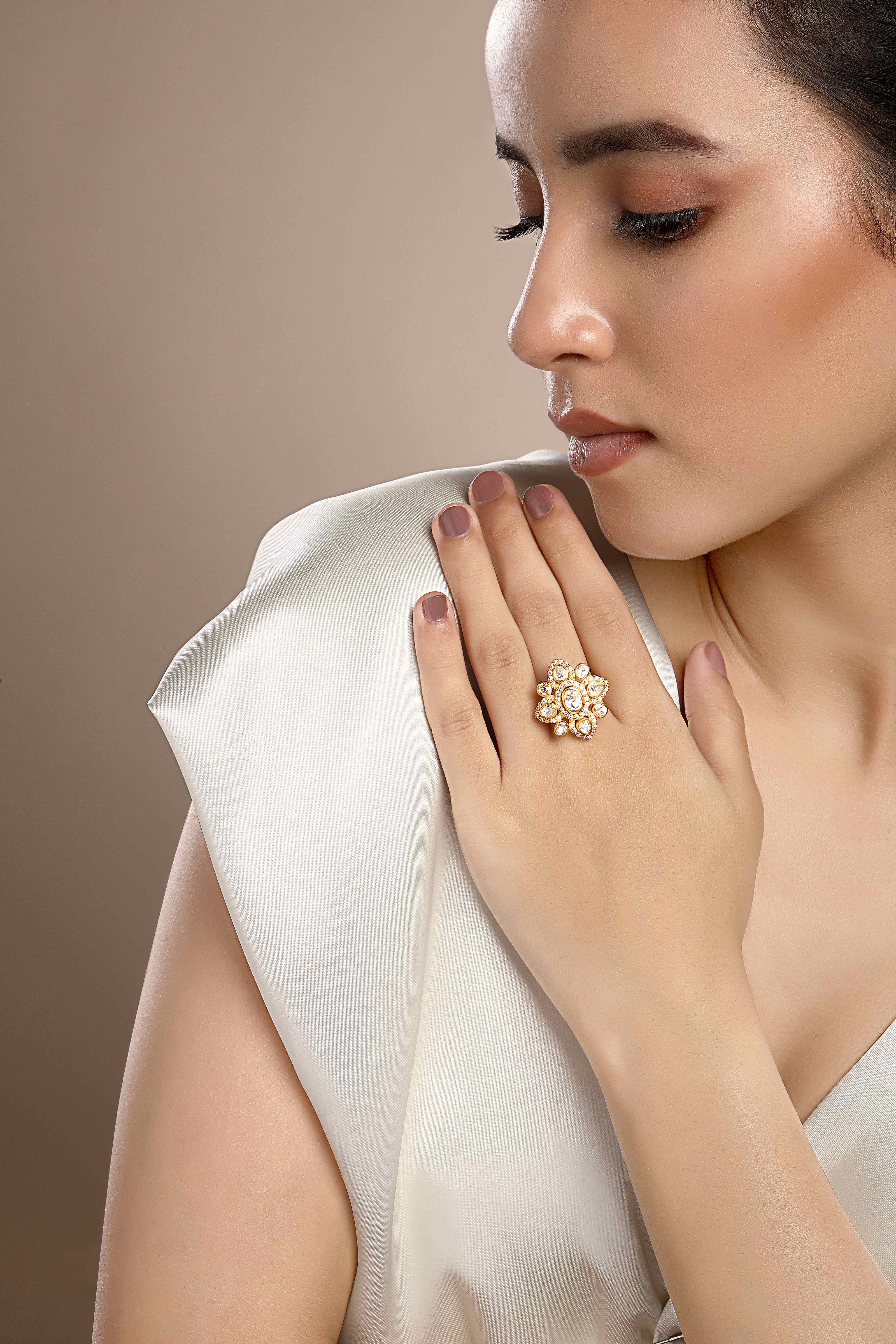 CY Sica Jewellery Moissanite Polki Meghna Polki Ring Front 2