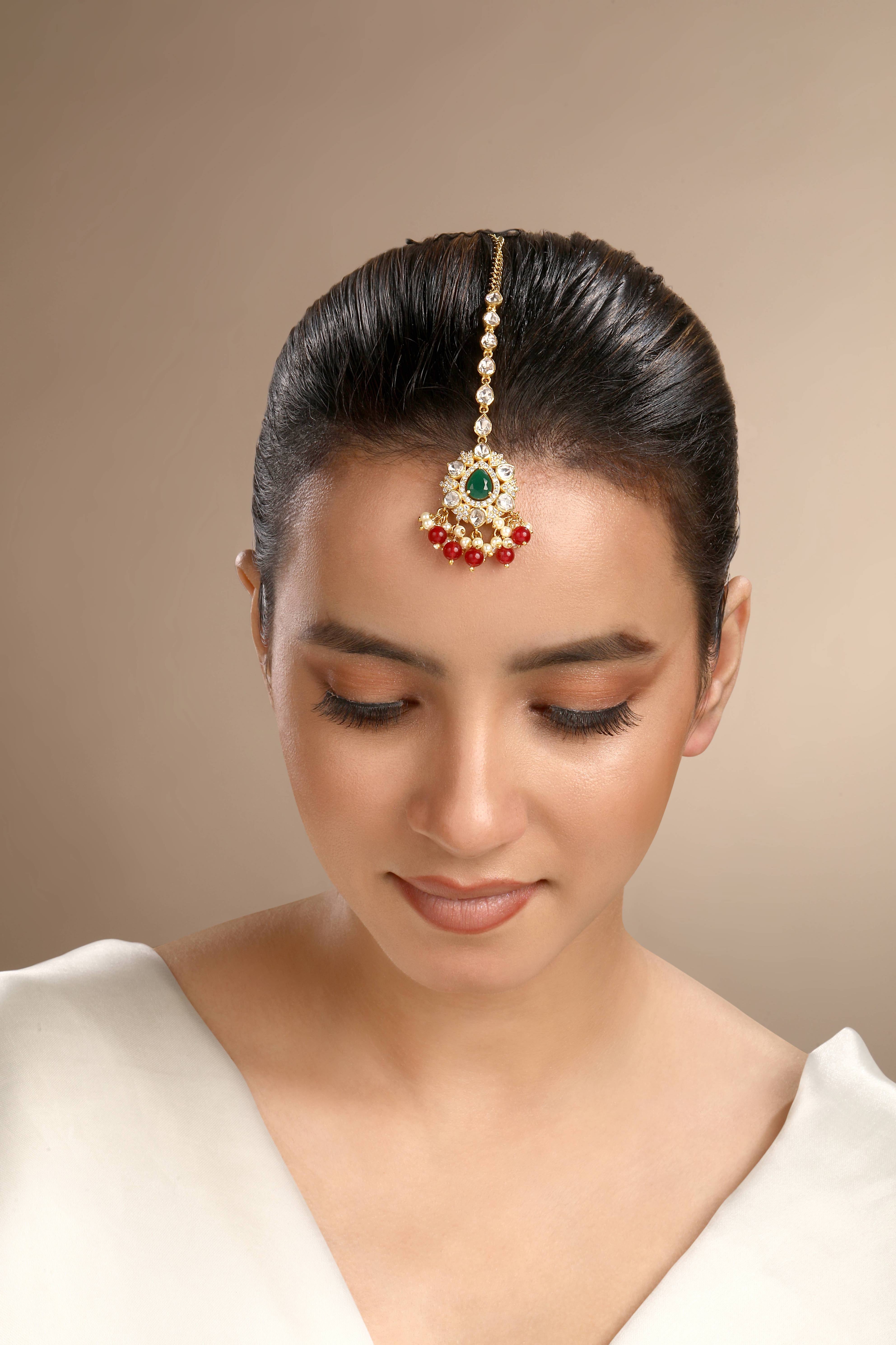 CY Sica Jewellery Moissanite Polki Multi Coloured Maangtika Front 2