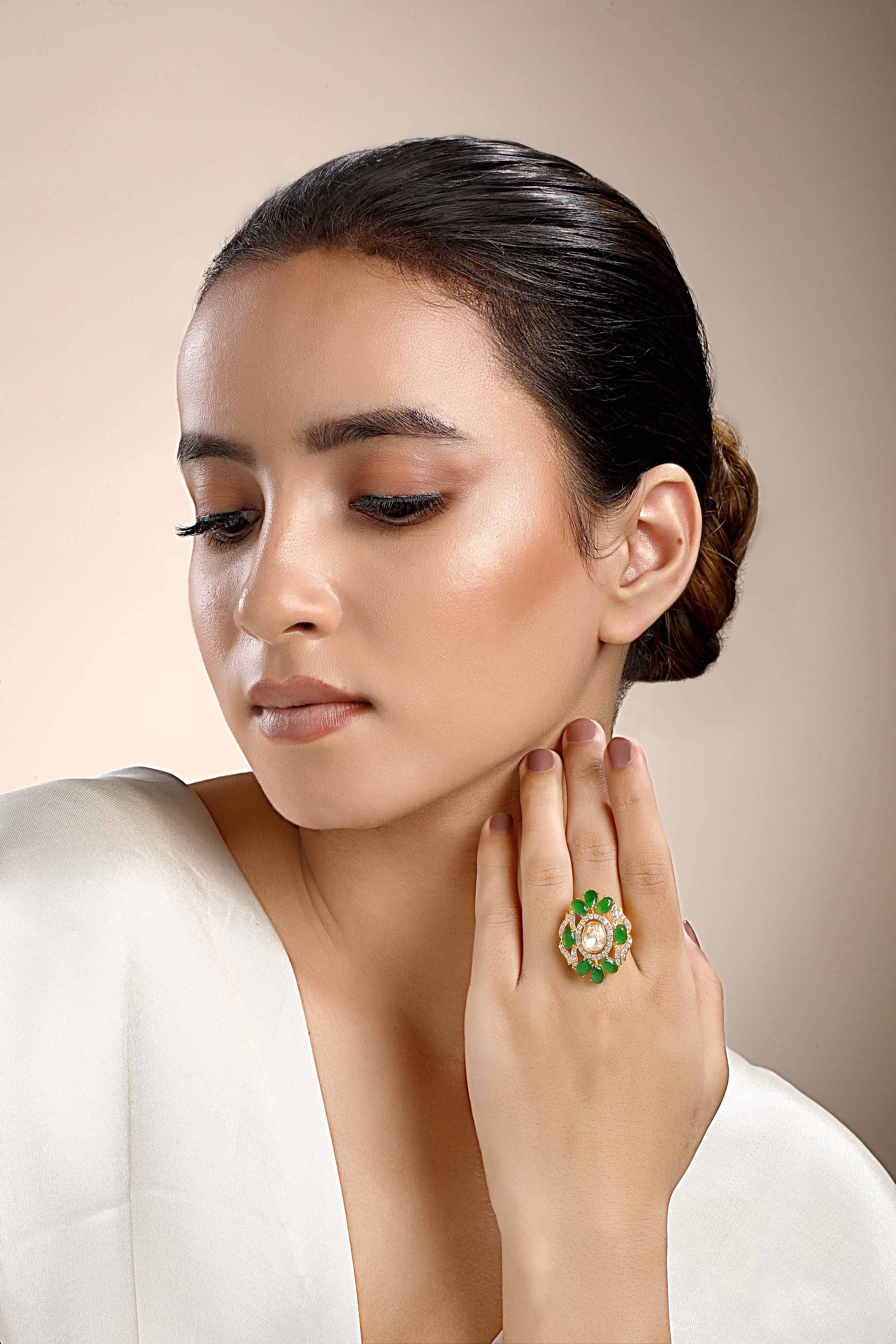 CY Sica Jewellery Moissanite Polki Radiant Polki Ring Front 2