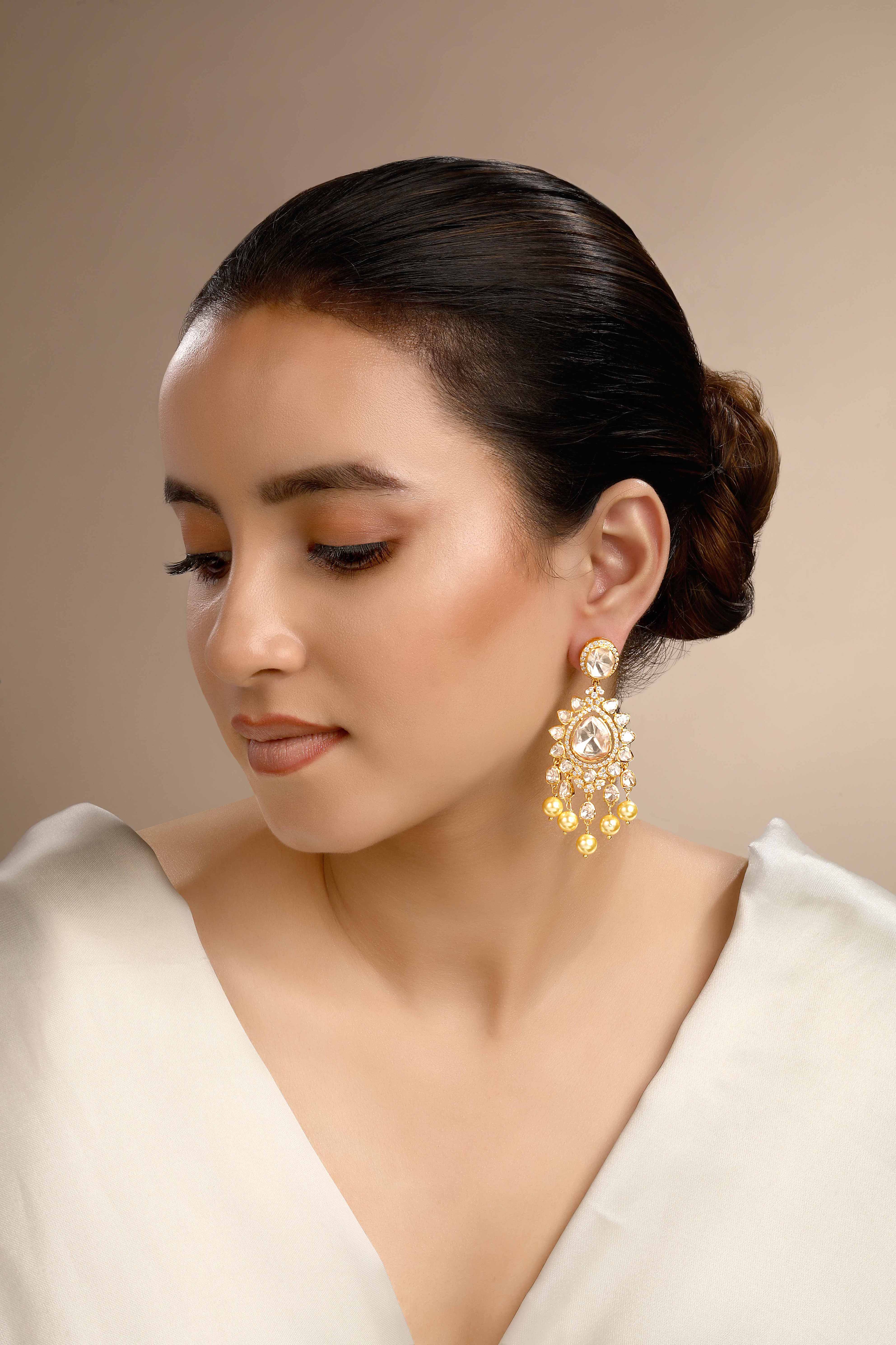 CY Sica Jewellery Moissanite Polki Rakhee Polki Earrings Front 2