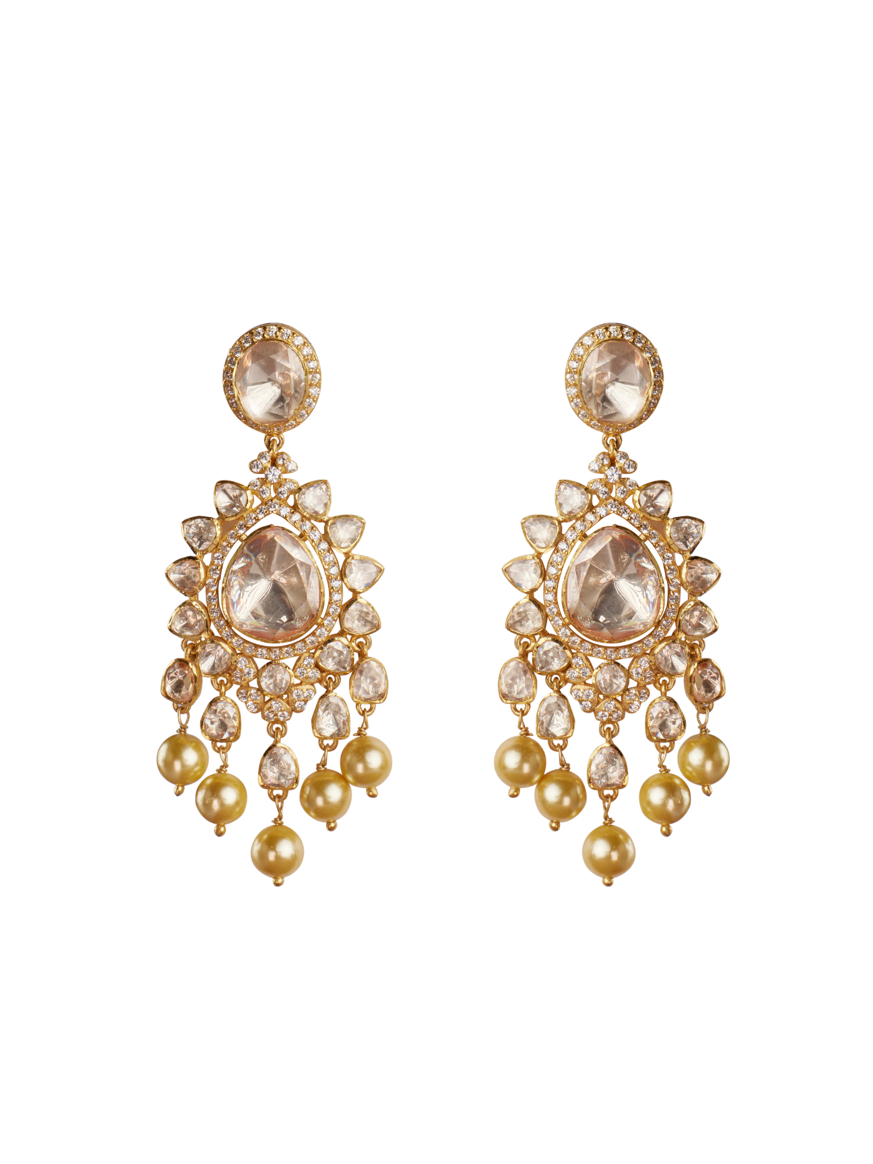 CY Sica Jewellery Moissanite Polki Rakhee Polki Earrings Front 1