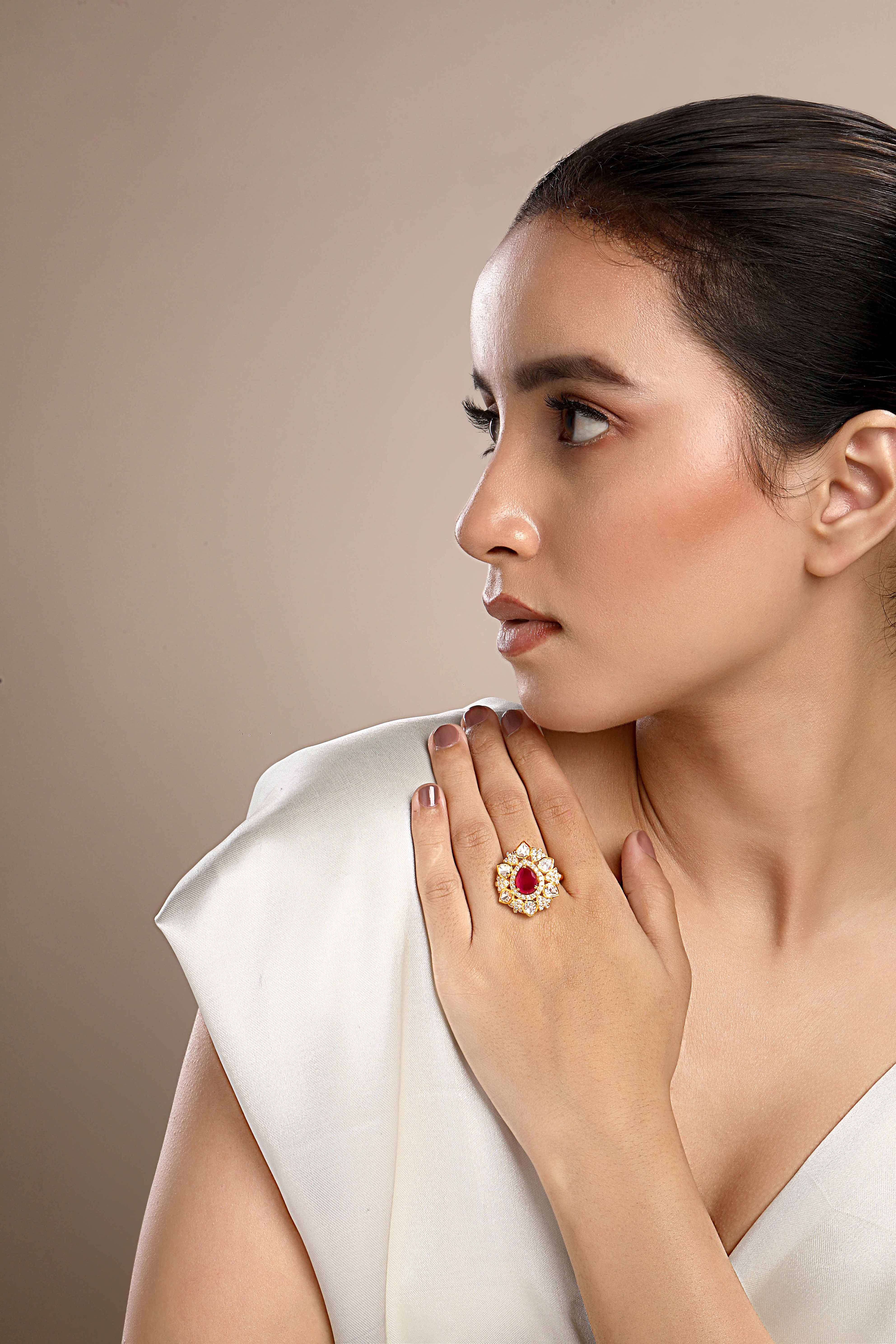 CY Sica Jewellery Moissanite Polki Shifa Polki Ring Front 2