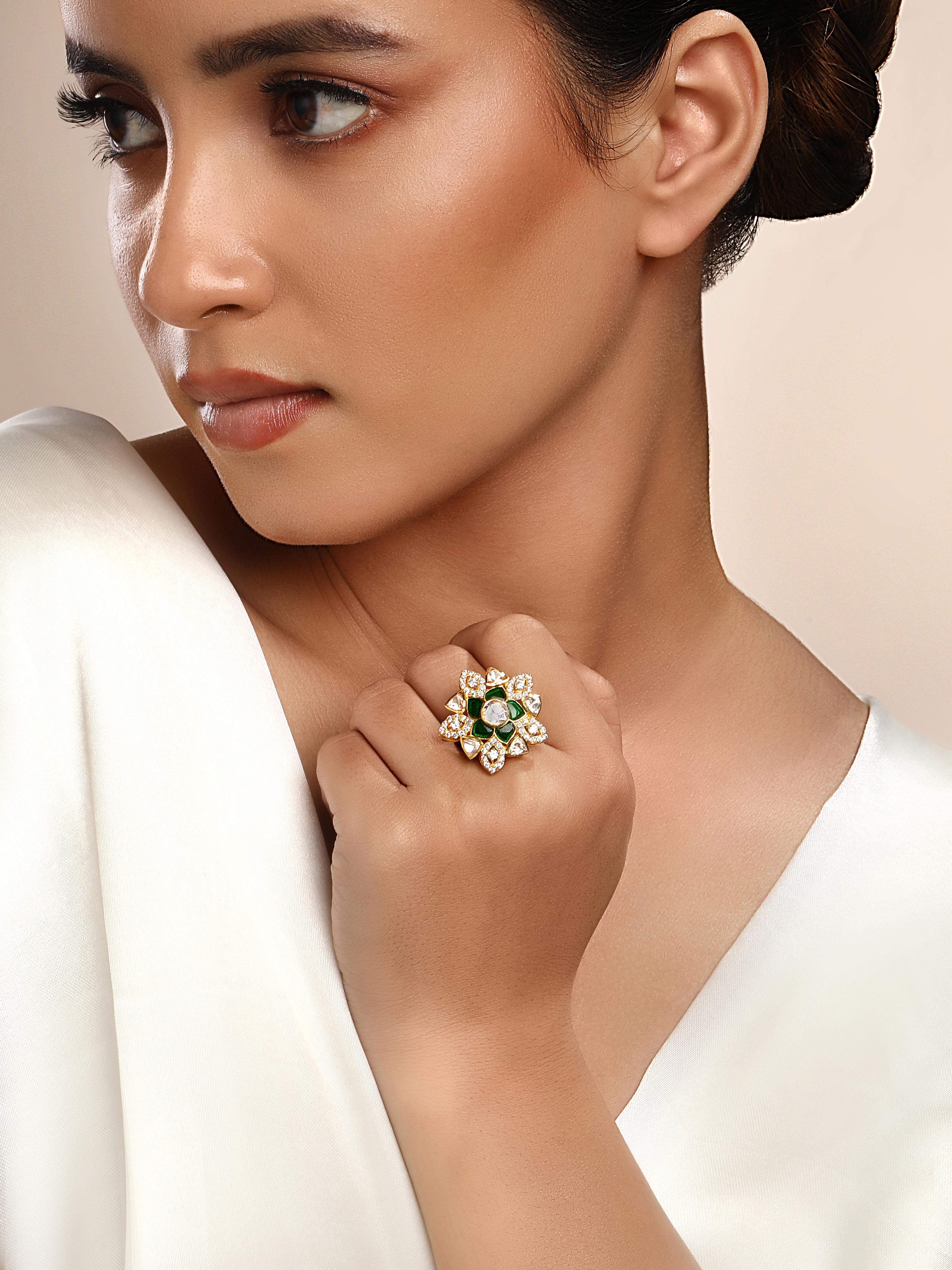 CY Sica Jewellery Moissanite Polki Stellar Polki Ring Front 2