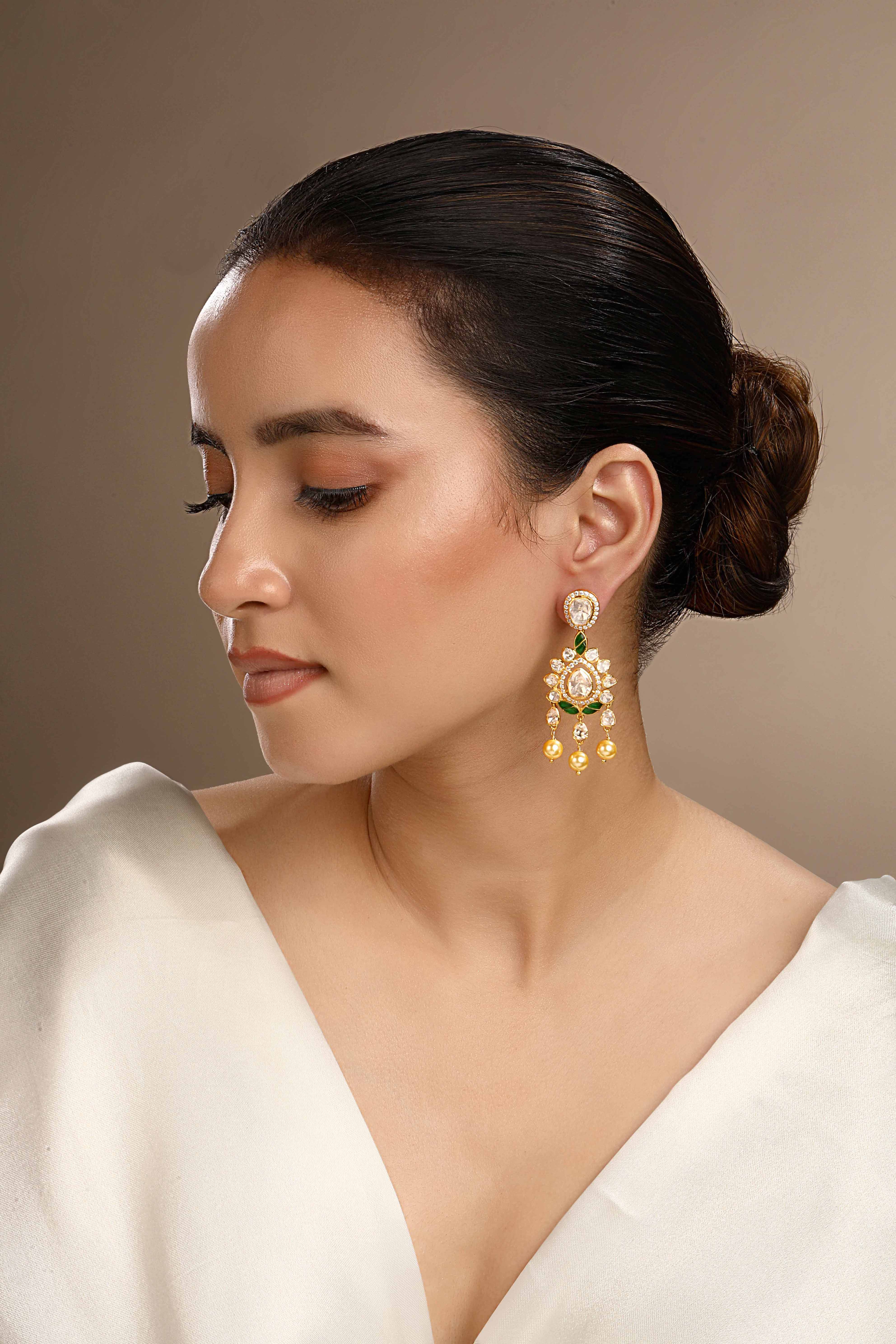 CY Sica Jewellery Moissanite Polki Tanishka Polki Earrings Front 2