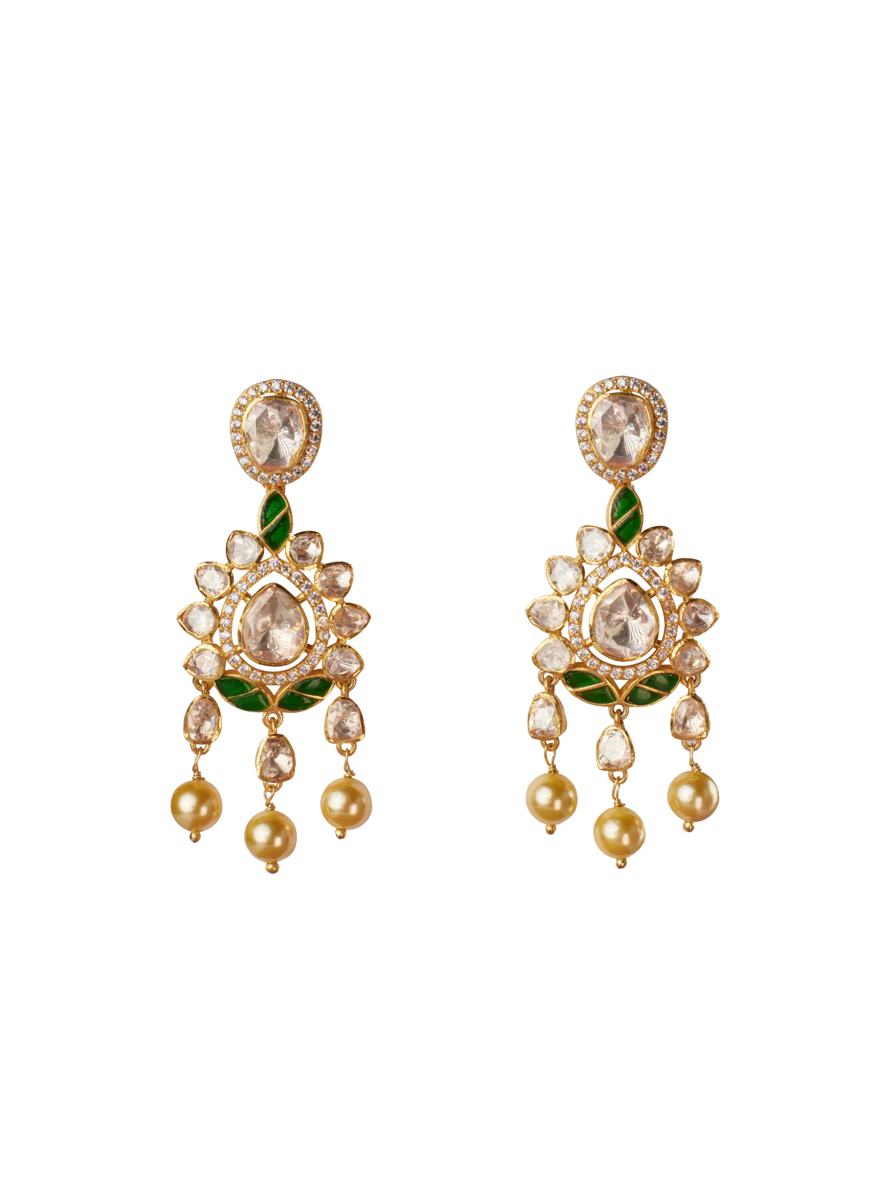 CY Sica Jewellery Moissanite Polki Tanishka Polki Earrings Front 1