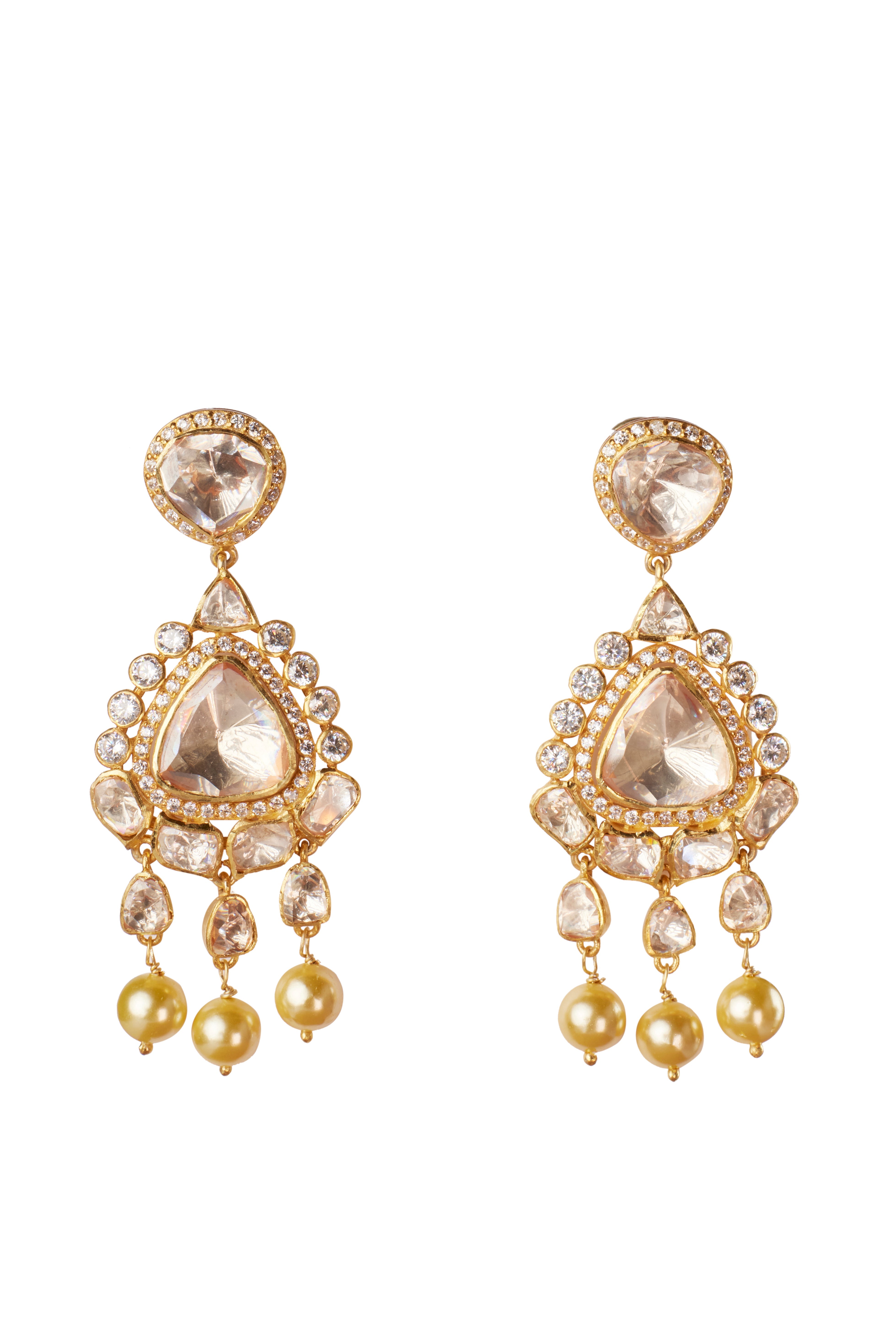 CY Sica Jewellery Moissanite Polki Triveni Polki Earrings Front 1
