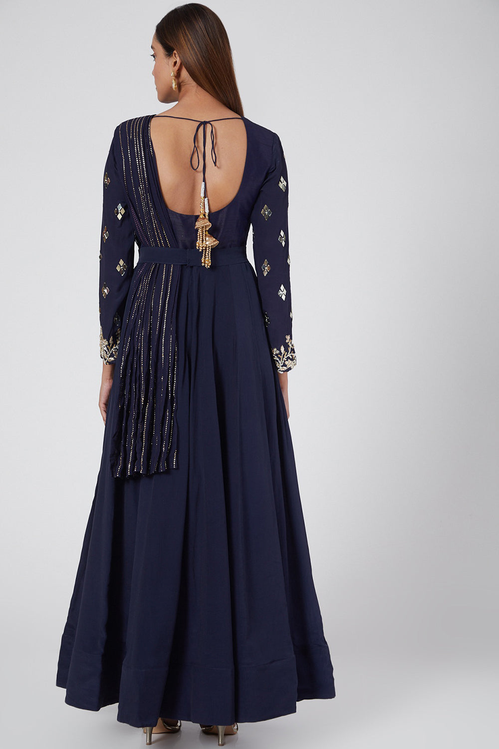 Embroidered Cobalt Blue Draped Anarkali - Auraya Fashion - - #tag1# - #tag2# - #tag3# - #tag3#