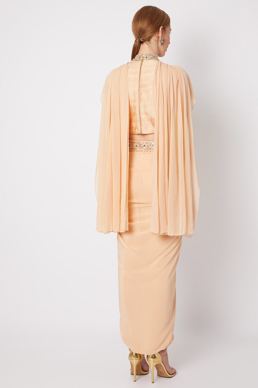 Draped Peach Skirt Set - Auraya Fashion - - #tag1# - #tag2# - #tag3# - #tag3#
