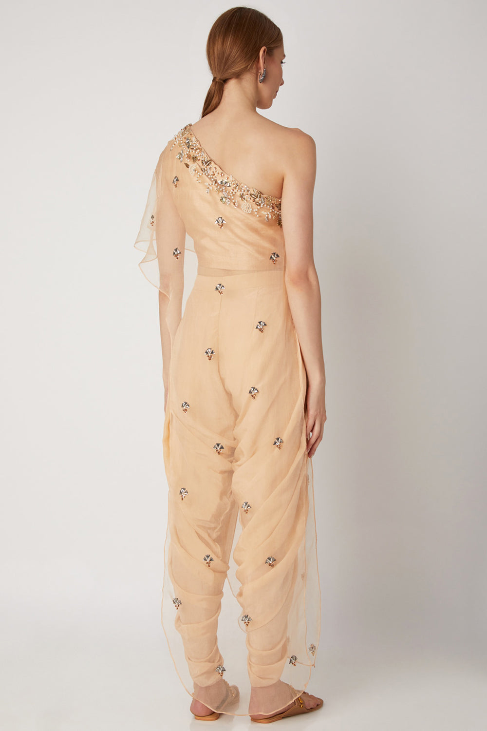 Embroidered Peach Dhoti Set - Auraya Fashion - - #tag1# - #tag2# - #tag3# - #tag3#