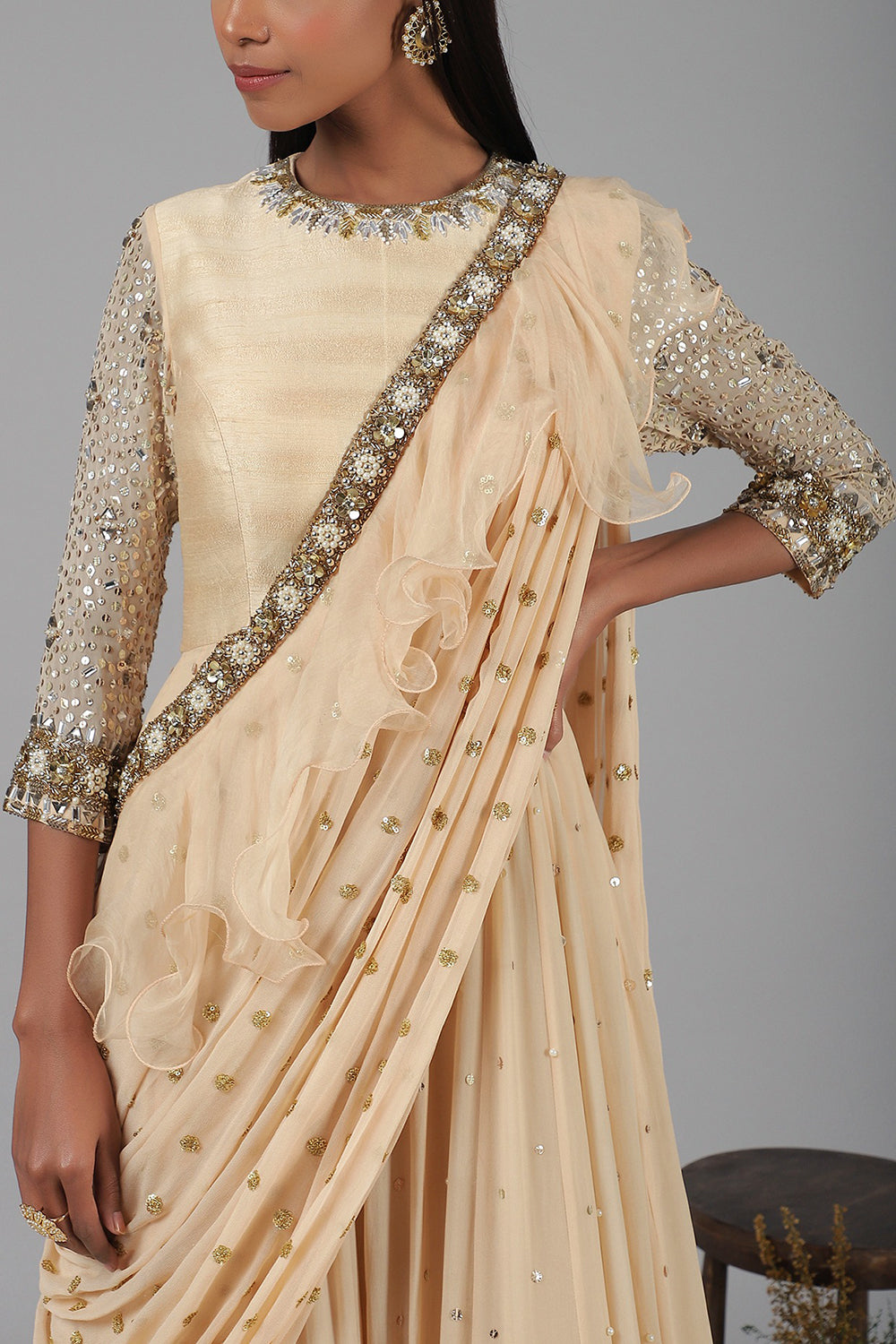 Draped Peach Gown - Auraya Fashion - - #tag1# - #tag2# - #tag3# - #tag3#