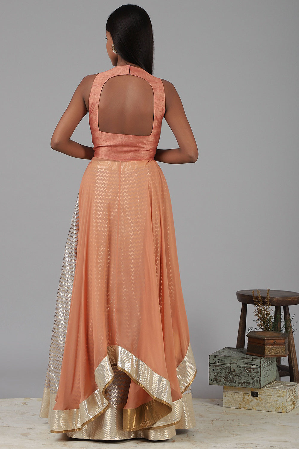 Embroidered Coral Lehenga Set - Auraya Fashion - - #tag1# - #tag2# - #tag3# - #tag3#