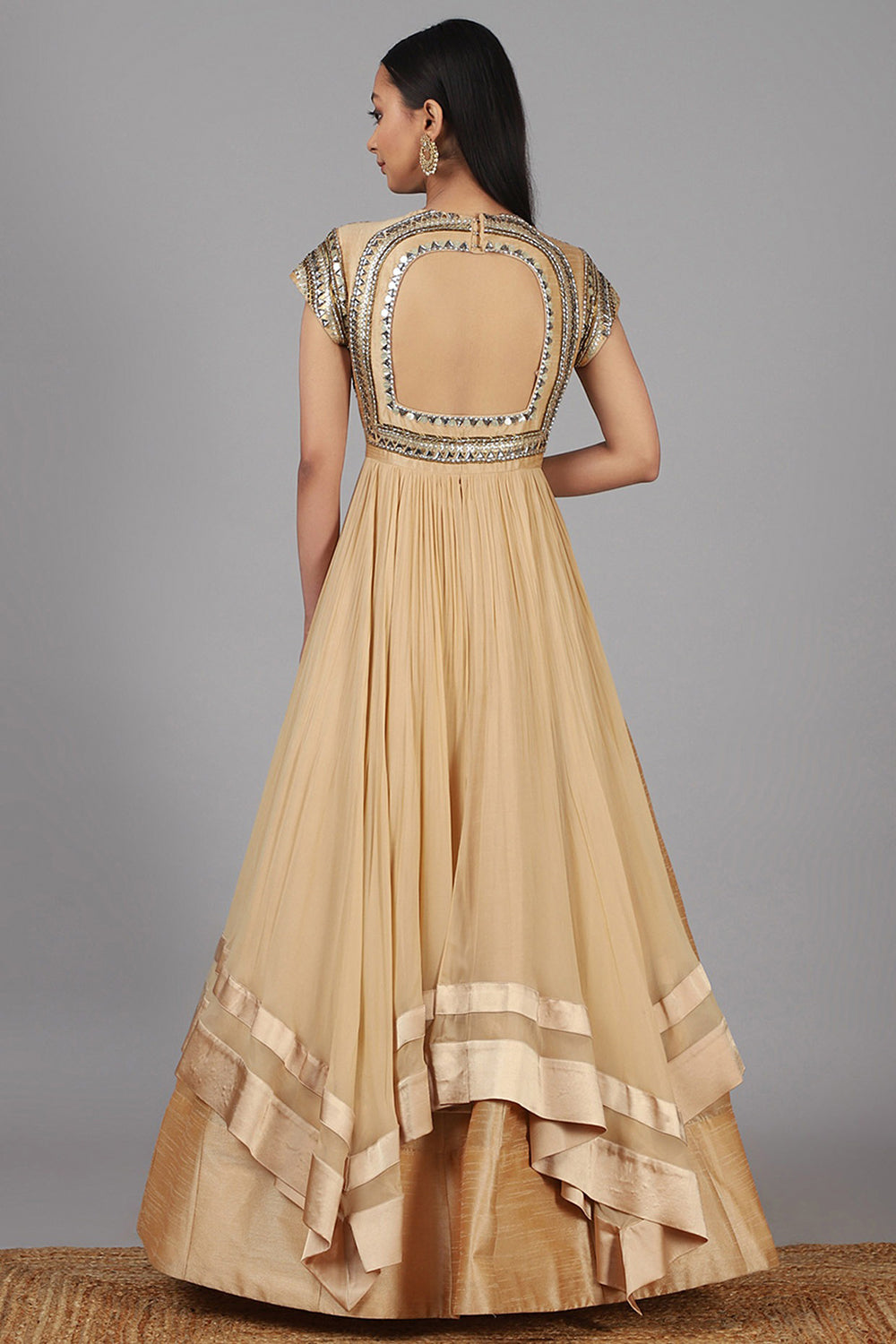 Hand Embroidered Beige Gown - Auraya Fashion - - #tag1# - #tag2# - #tag3# - #tag3#