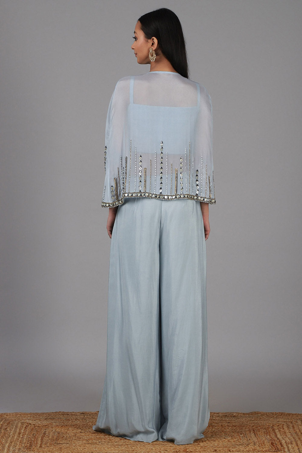 Embellished Dusky Aqua Cape Set - Auraya Fashion - - #tag1# - #tag2# - #tag3# - #tag3#