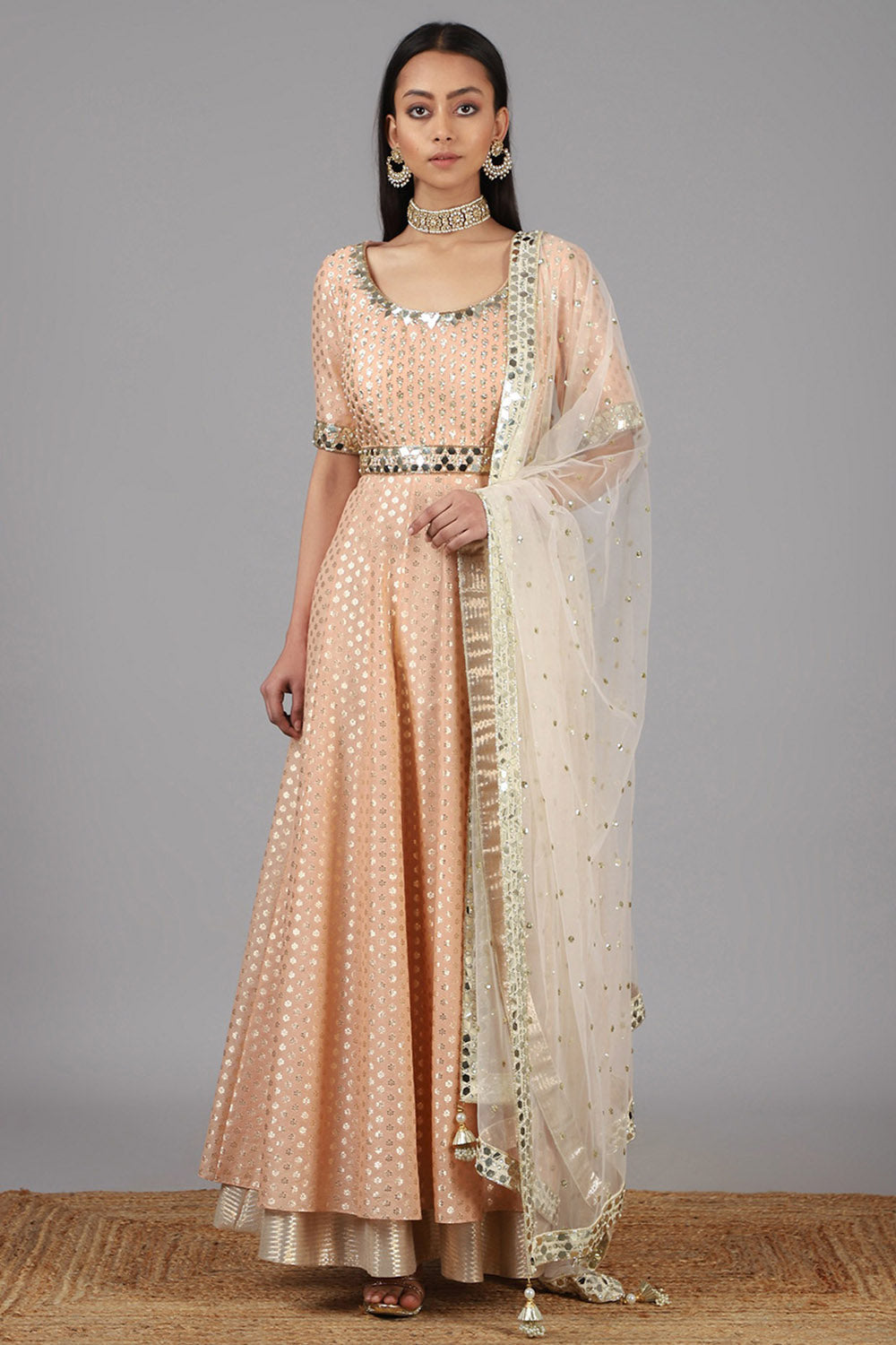 Embellished Peach Anarkali With Dupatta - Auraya Fashion - Nidhika Shekhar - #tag1# - #tag2# - #tag3# - #tag3#
