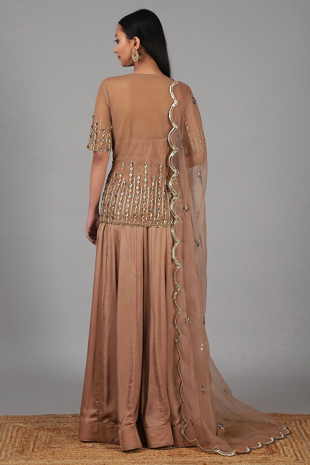 Embroidered Deep Nude Sharara Set - Auraya Fashion - - #tag1# - #tag2# - #tag3# - #tag3#