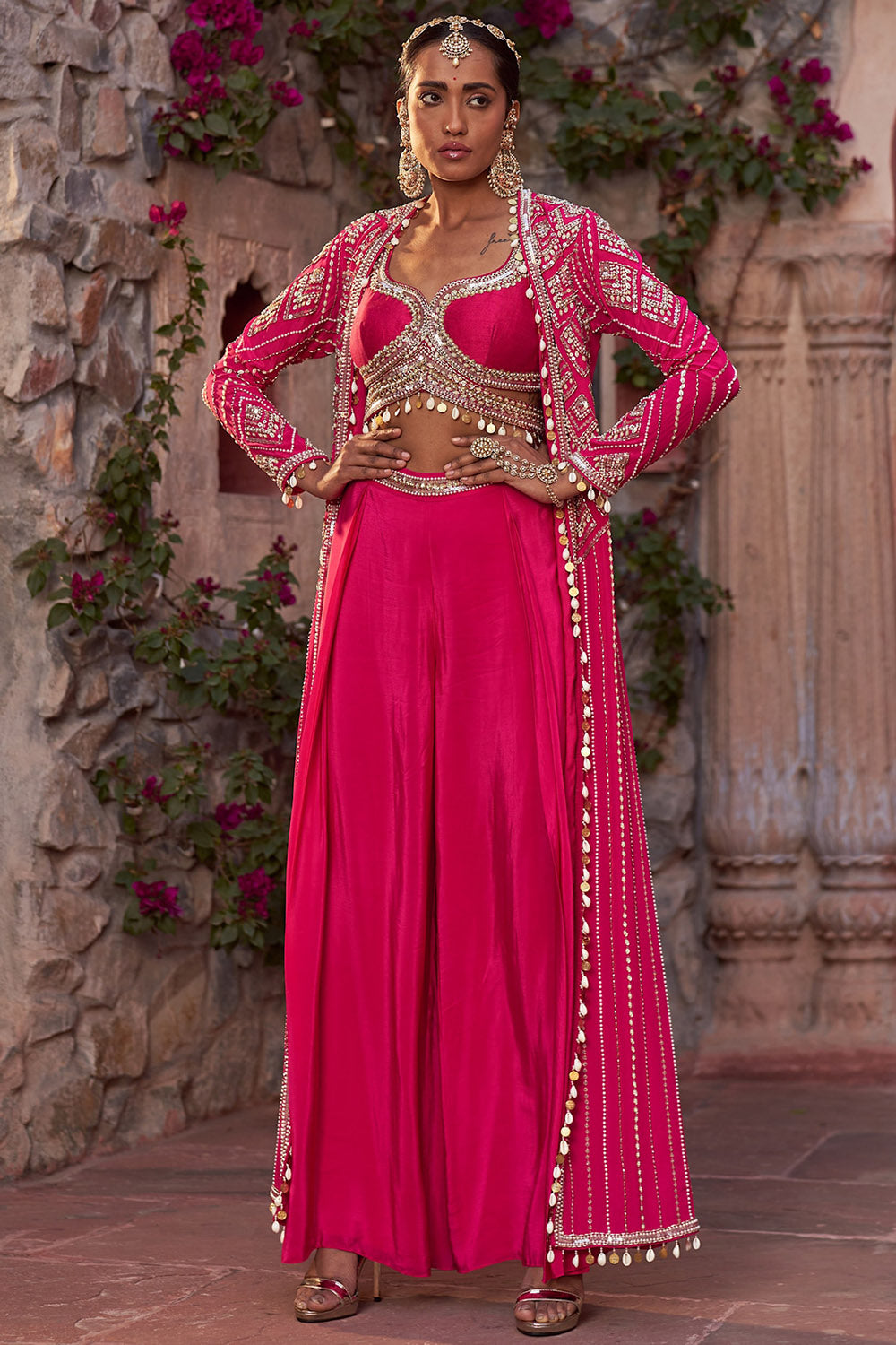 Crepe Hot Pink Sharara Set - Auraya Fashion - Nidhika Shekhar - #tag1# - #tag2# - #tag3# - #tag3#