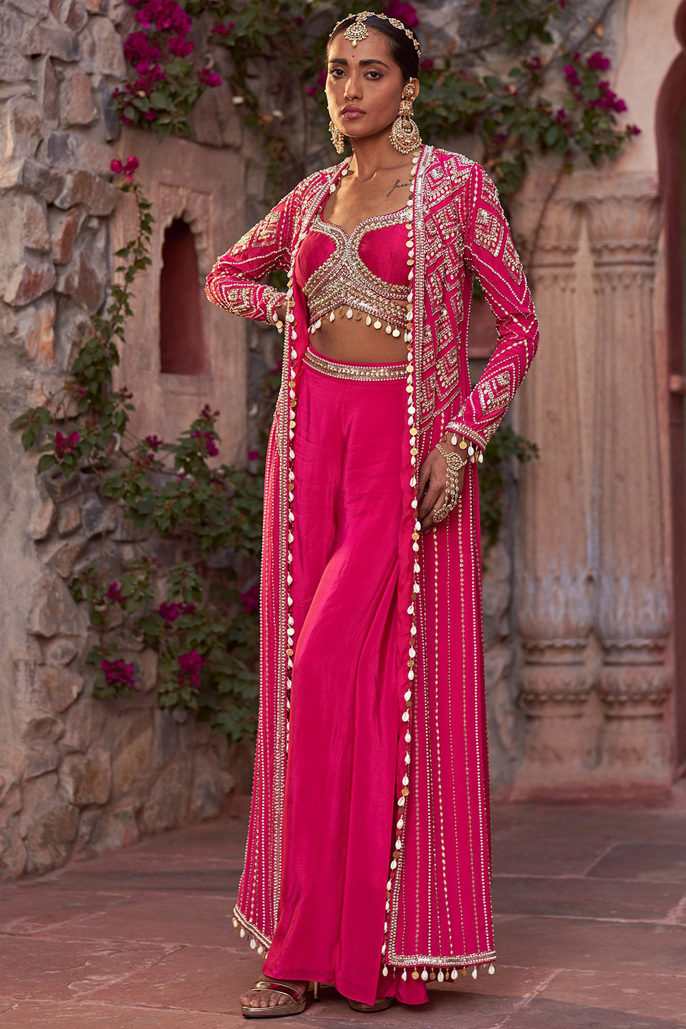 Crepe Hot Pink Sharara Set - Auraya Fashion - - #tag1# - #tag2# - #tag3# - #tag3#