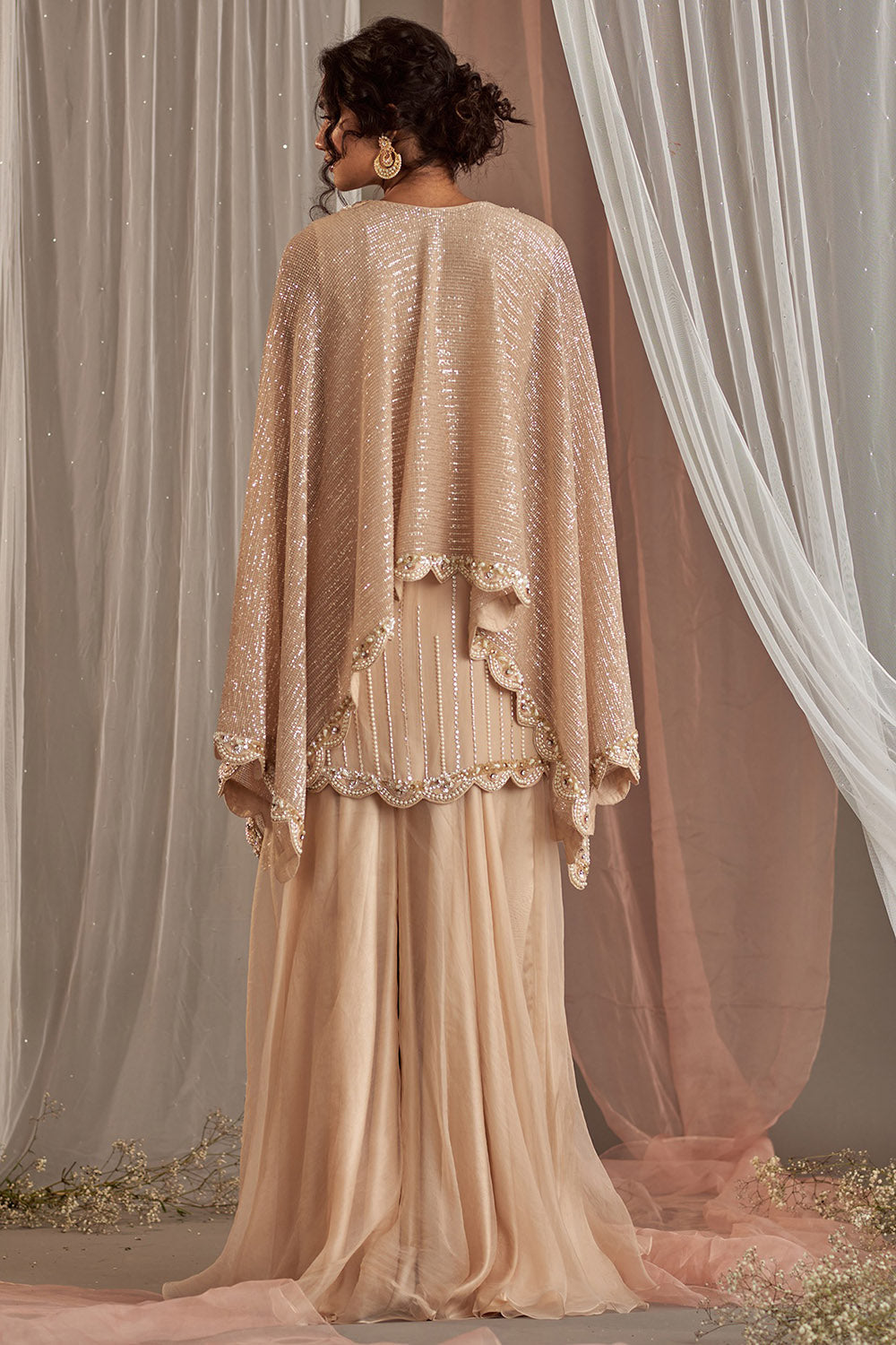 Organza Champagne Sharara Set - Auraya Fashion - - #tag1# - #tag2# - #tag3# - #tag3#