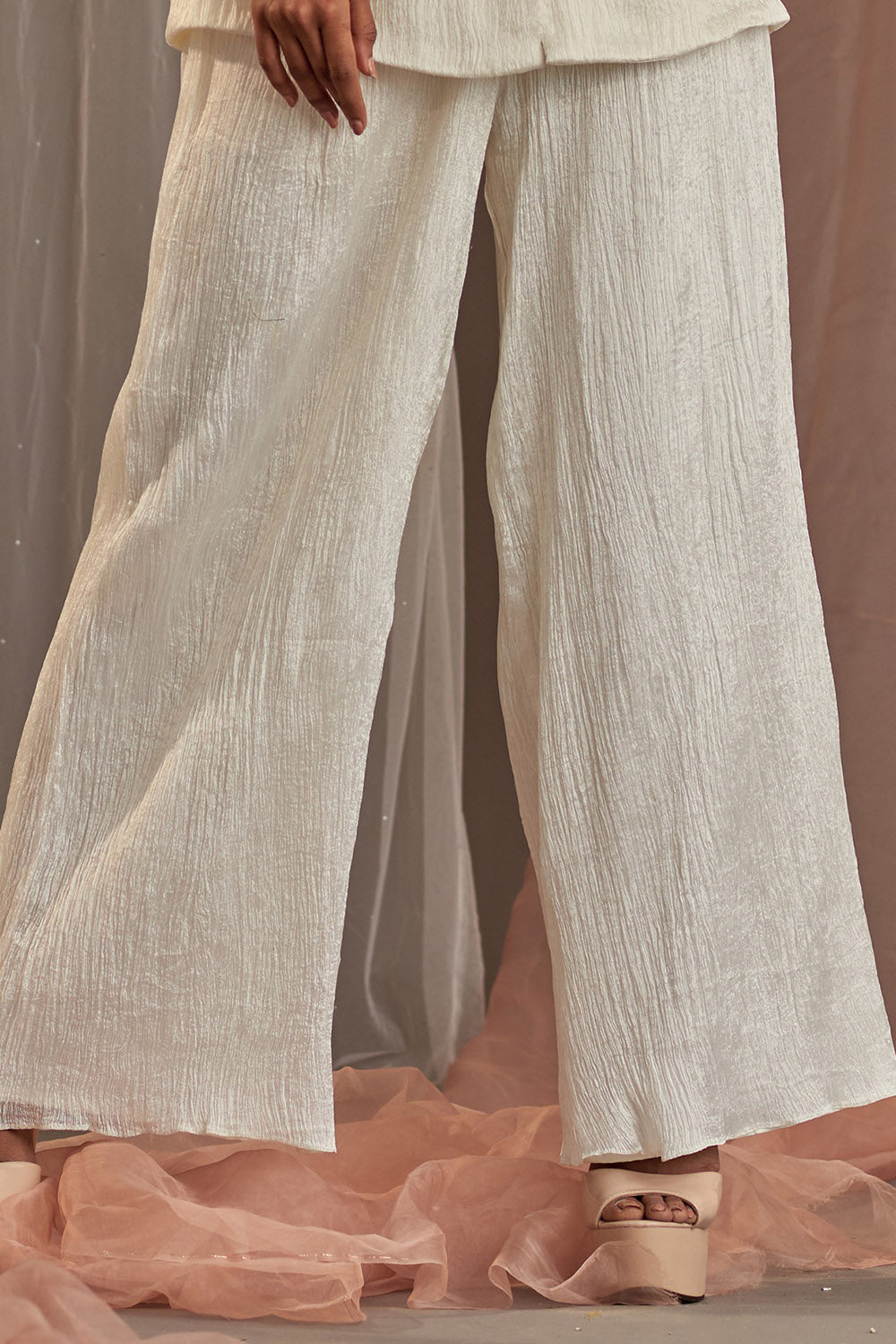 Crinkle Silk White Blazer Set - Auraya Fashion - - #tag1# - #tag2# - #tag3# - #tag3#