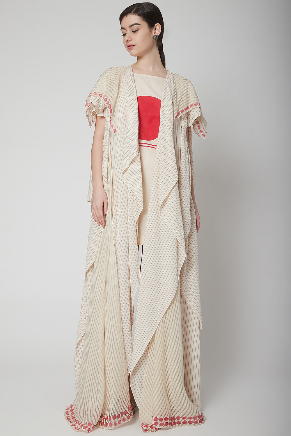 Printed Beige Cape With Dress - Auraya Fashion - Nidhika Shekhar - #tag1# - #tag2# - #tag3# - #tag3#