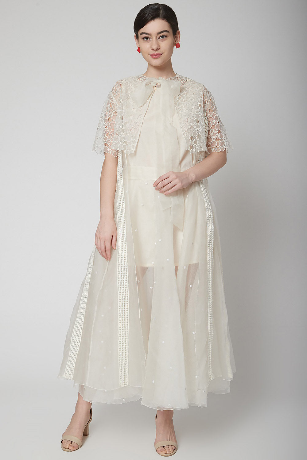 Embroidered White Cape With Skirt - Auraya Fashion - Nidhika Shekhar - #tag1# - #tag2# - #tag3# - #tag3#
