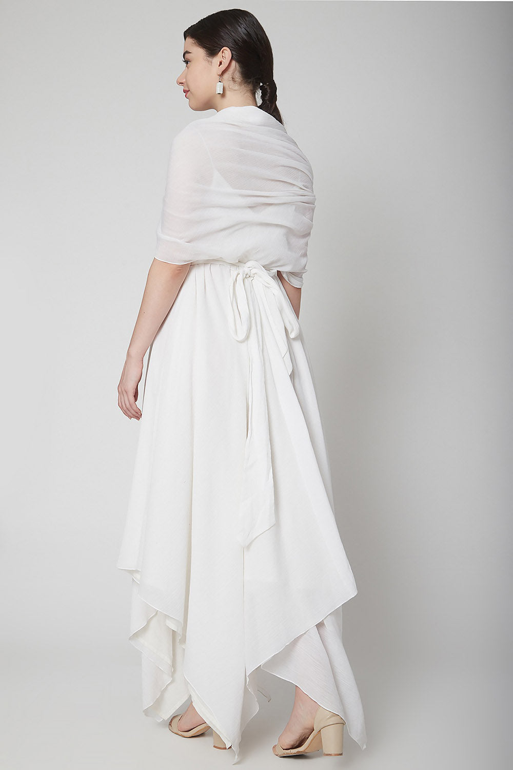 Asymmetric White Wrap Dress - Auraya Fashion - - #tag1# - #tag2# - #tag3# - #tag3#